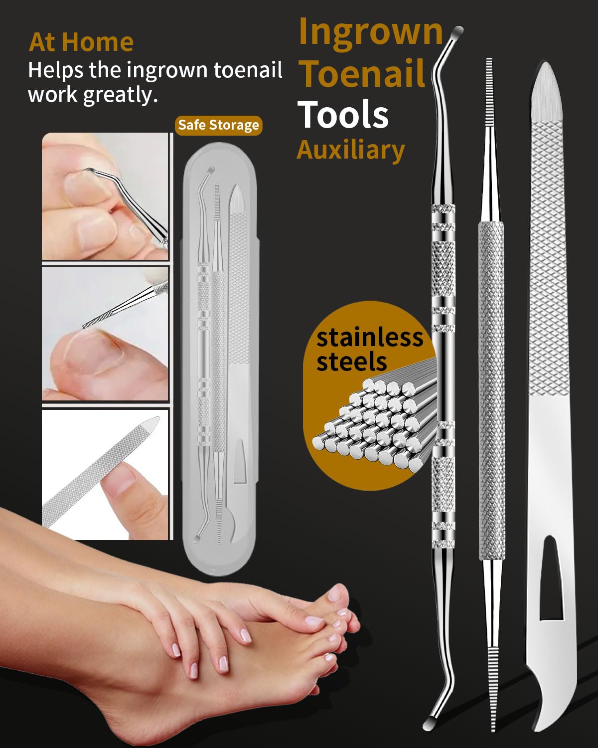 EBEWANLI Ingrown Toenail Tool, 6 PCS Stainless Steel Pedicure Tool, Straight Edge and Curved Slanted Nail Clippers Cutters for Ingrown Toenail Correction Removal Kit at Home for Seniors, Men, Women