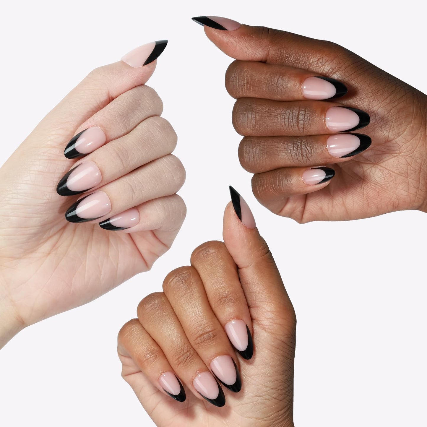 OIFEN Almond Press On Nails Short Fake Nails with Glue, Glossy Reusable Stick on Nails in 16 Sizes, Classic French & French Black Tip