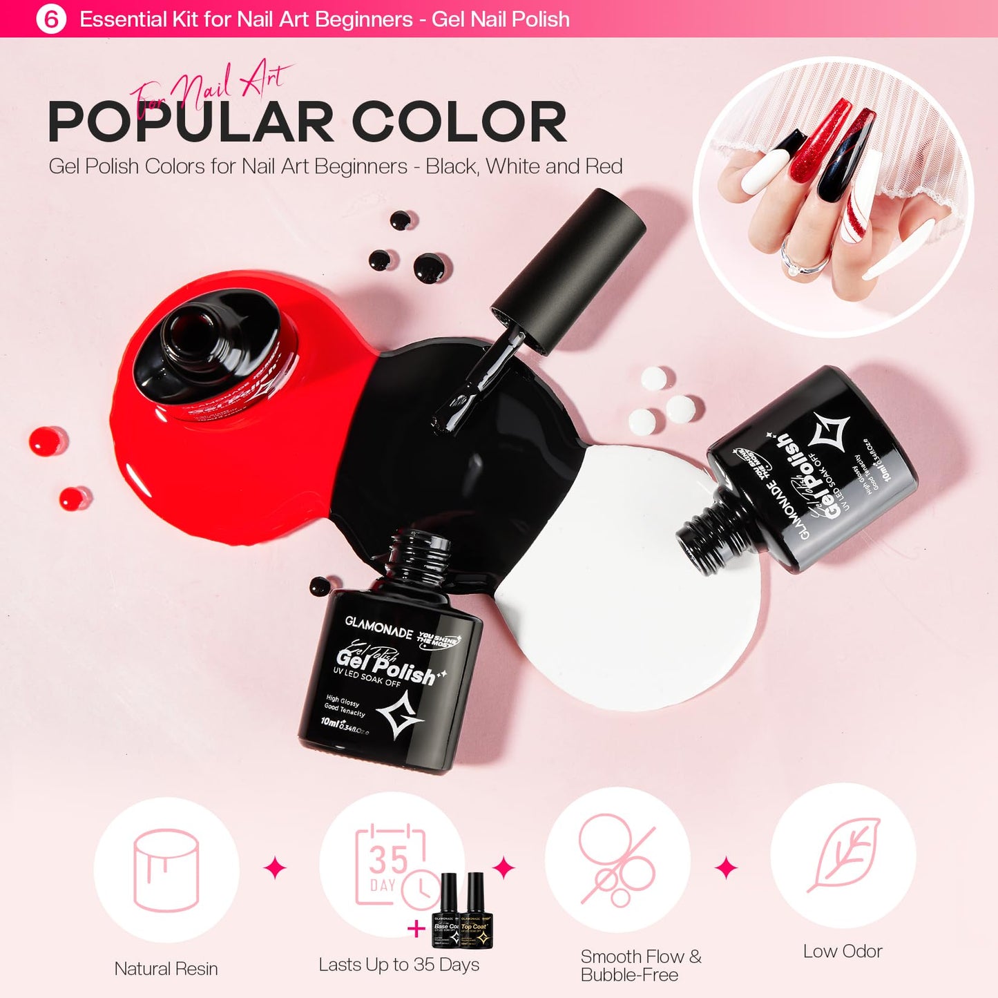 Glamonade Acrylic Nail Kit for Beginners: Professional Nail Set with Drill Acrylic Powder Gel Polish Nail Stamp for Home Starter Practice & DIY Manicure