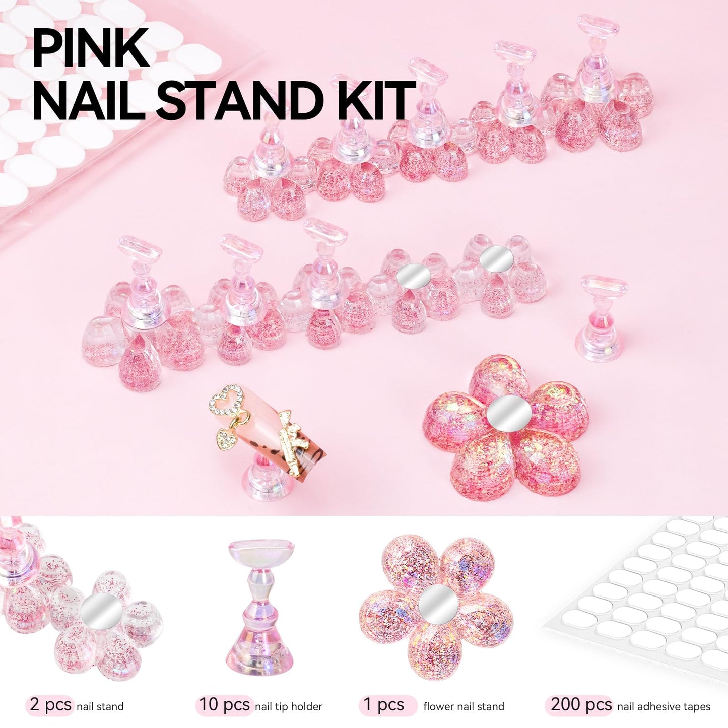 ESUOHYM Nail Stand for Press On Fake Nails Painting Display Practice, Powerful Magnetic Nail Holder for Diy Design, Single Flower Nail Stand with 200 PCS Double-Sided Tapes, Nail Tools for Home Salon