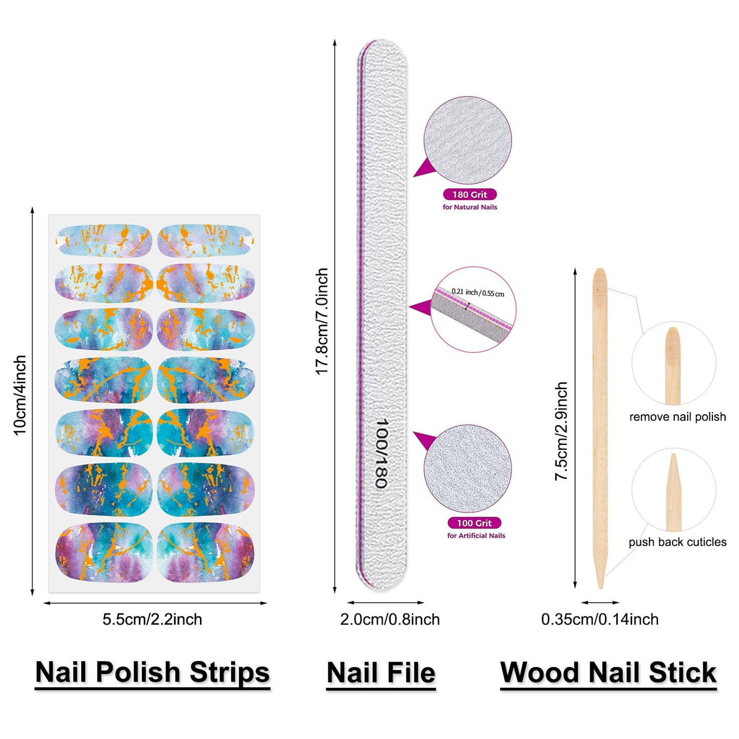 DANNEASY 336PCS/24 Sheets Nail Polish Strips - Marble Gel Nail Stickers Full Nail Wraps UV Free | Easy to Stick | Adhesive Sticker Nails for Women with 1 File, 1 Cuticle Stick