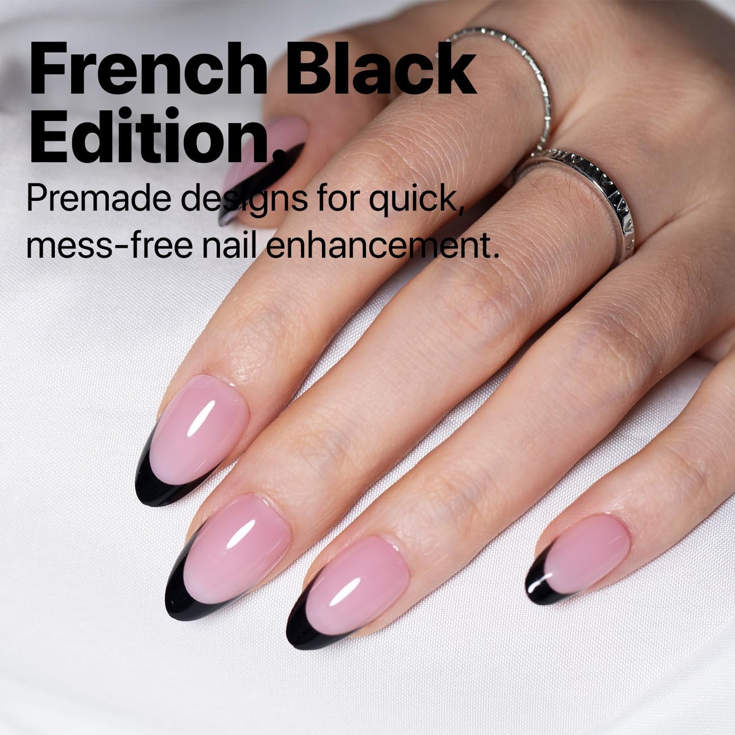 SXC Cosmetics French Tip Press On Nails – Black Series, Short Almond, X-Pro Tips Starter Kit | 160PCS, 16 Sizes, 5 Styles, Beginner-Friendly