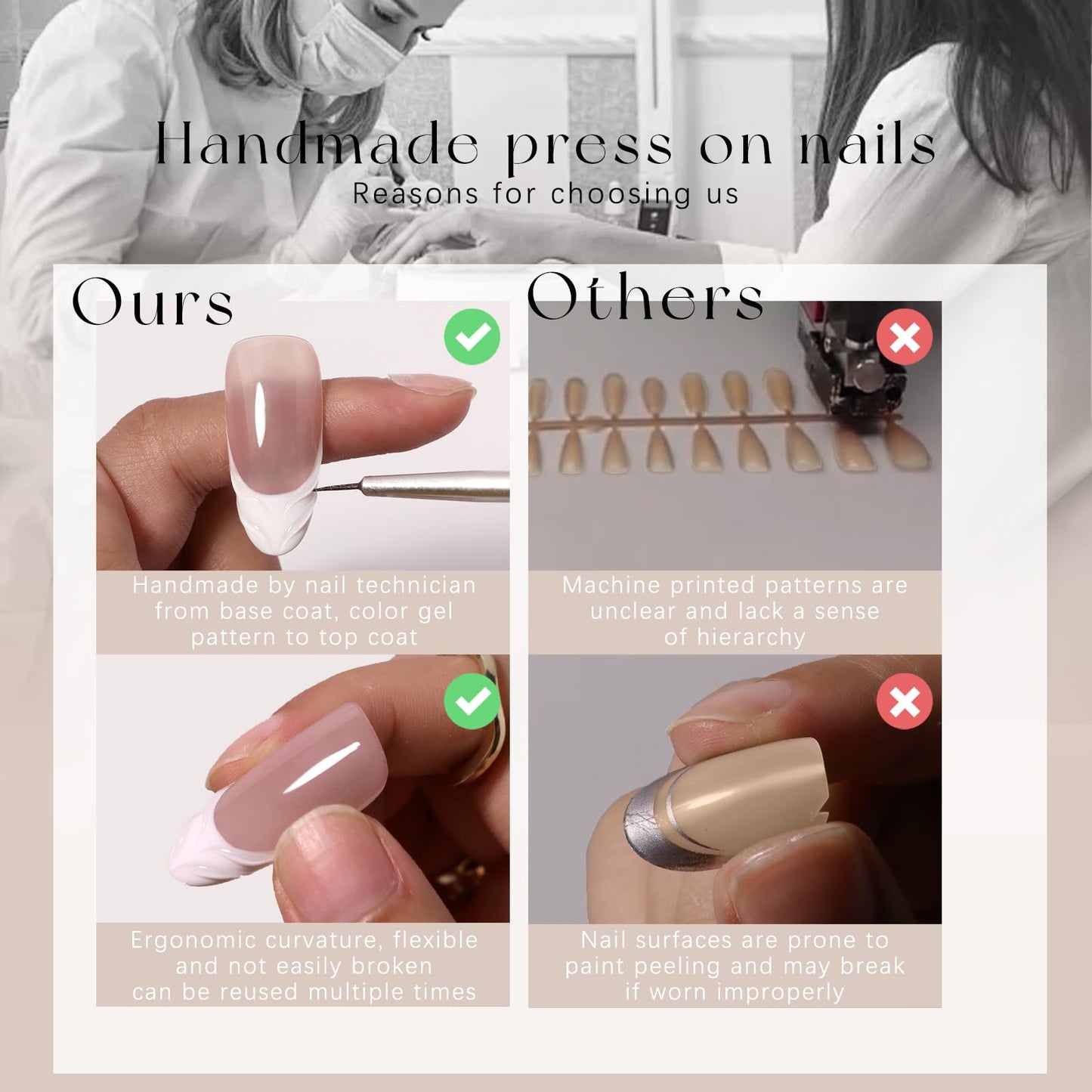 CUZIAM Press on Nails White French Tip Medium Almond Handmade, 5D Charms Cute Bow Design Glossy Nude Pink Fake Nails Stick on Nail XL, Full Cover Reusable False Acrylic Nail Manicure for Women-14pcs,L