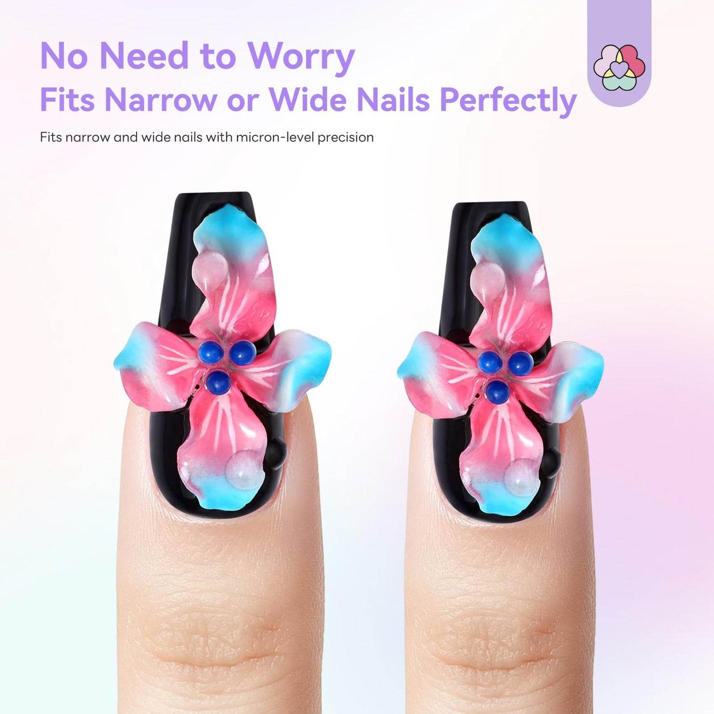 SAVILAND Handmade 3D Press on Nails Kit: Instant Transformation Press on Nails Long Lasting with Nail Glue Nail Adhesive Tabs 10Pcs Flower Fairyland Nail Tips No U V Need (Size M/S)