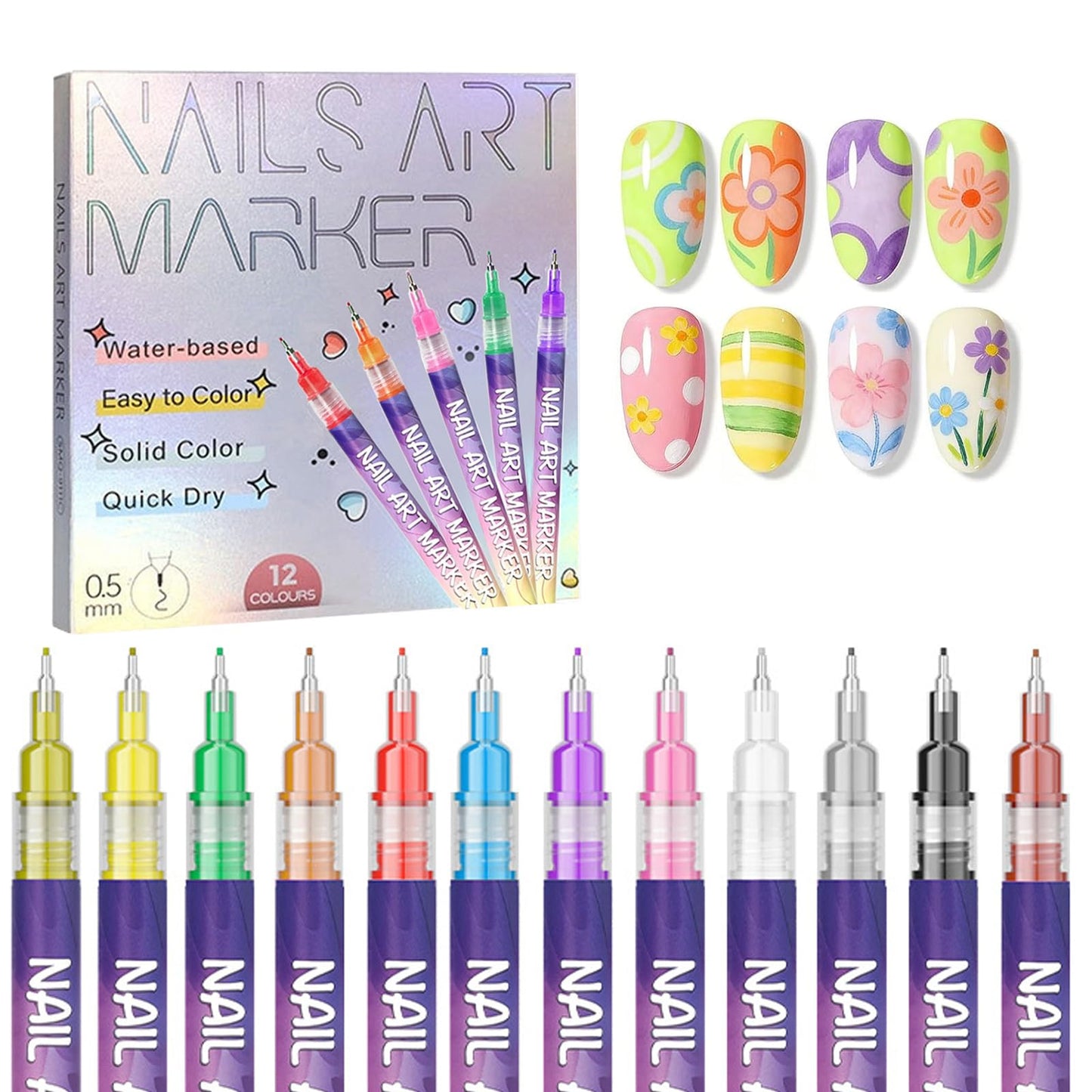 12 Colors Nail Art Pens Set, Upgrade DIY Nail Art Markers Drawing Painting Liner Pen, 3D Nail Art Tools, Graffiti Dotting Drawing Painting Point Liner