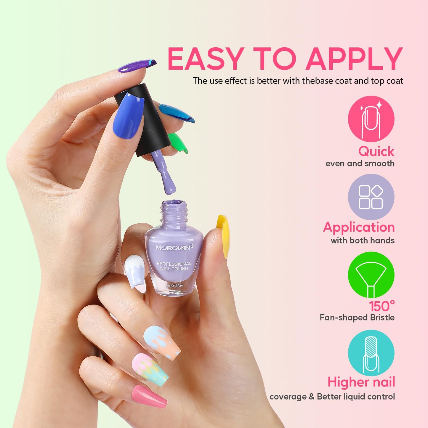 Morovan Nail Polish Set Fingernail: 48PC Air Quick Dry Nail Polish Kit with 2PC Base Top Coat Regular Nail Pack Finger Nail Bulk Gift for Women Girls