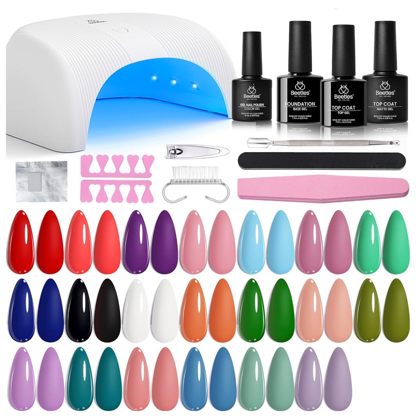 Beetles Gel Nail Polish Kit with UV Light - 31Pcs Nail Polish Set Popular Color Gel with Base and Matte&Glossy Top Coat Soak Off All Season DIY Manicure Kit Art Gifts for Women