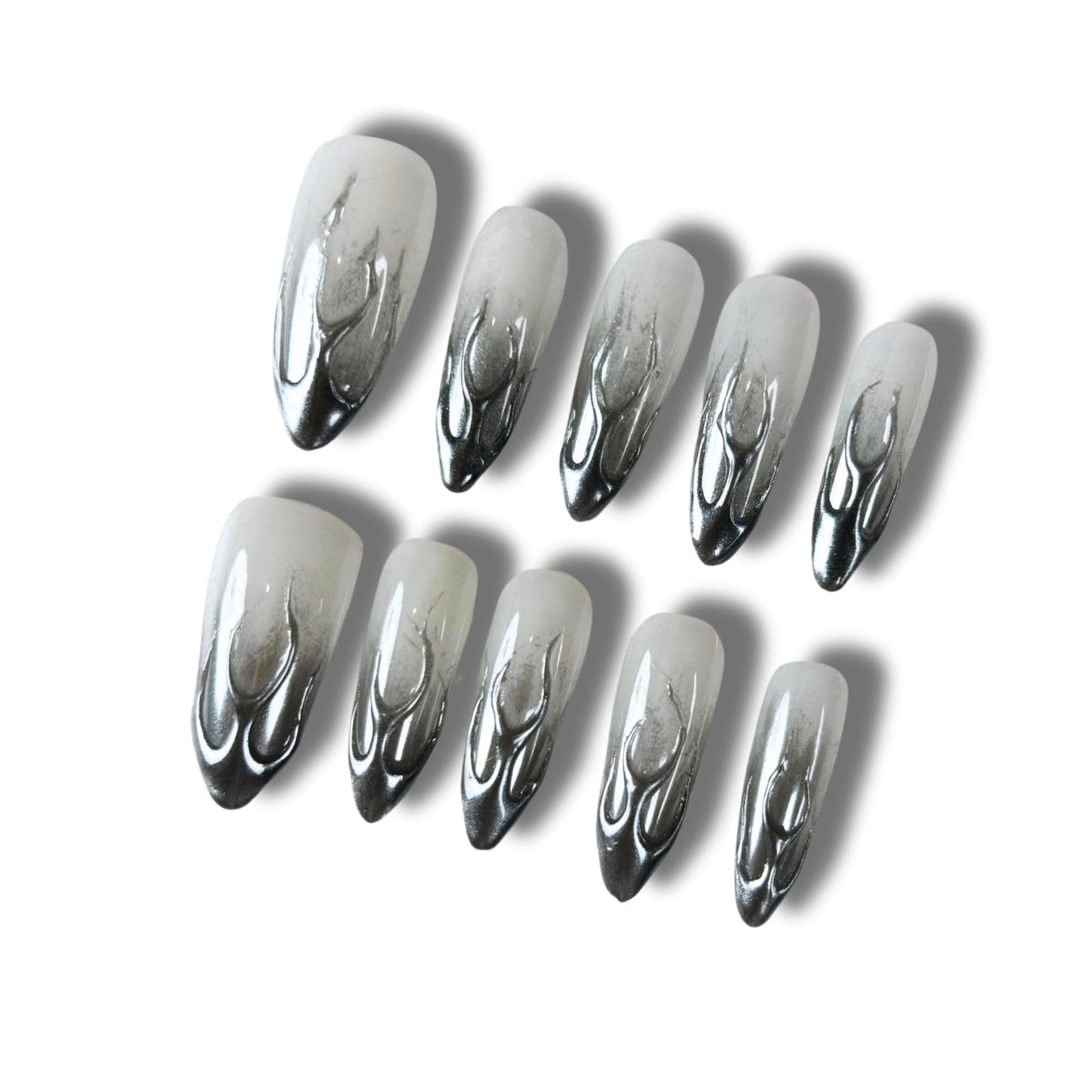 Yabonica Handmade Press On Nails Almond,10Pcs Acrylic Fake Nails Press Ons with 3D Nail Art Gel Hand-Painted Design,Nature&Lasting Stick On Nails for Woman Girls Daily Party&Wedding Wear(032S)