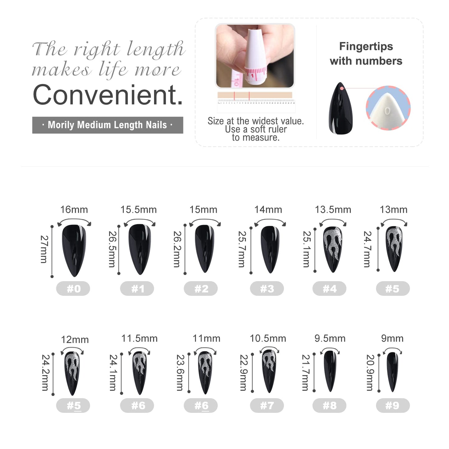 Morily Press-On Nails Bundle | Black Stiletto Matte & Black Stiletto Flame | 24Pcs Each Set, Medium Length Long False Fake Nails