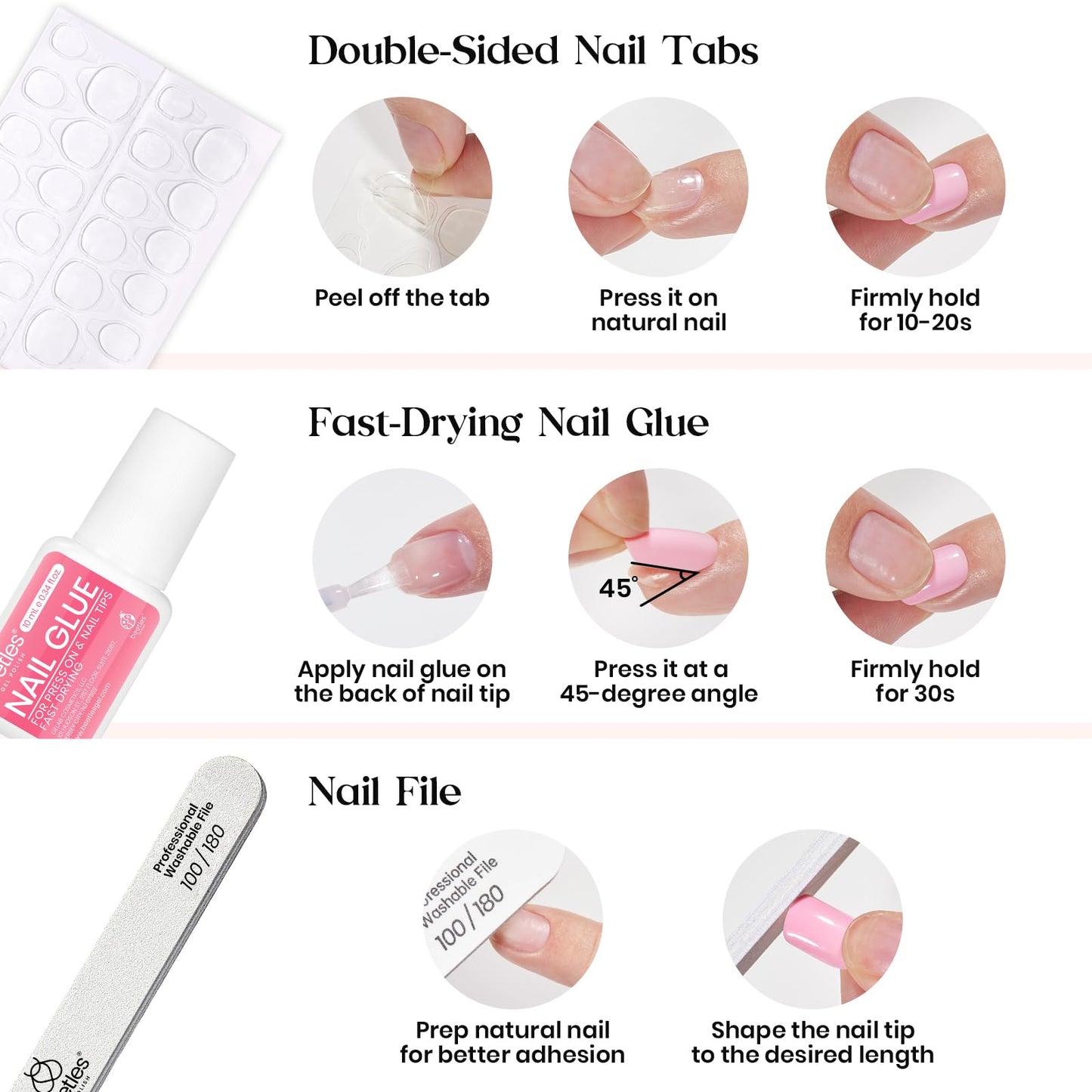 Beetles Press on Nails Kit 720Pcs 24 Colors, Short Almond Press on Nails Glossy Matte Glitter With Nail Glue & Nail Tabs Stickers, Natural Fit Lightweight Fake Nails Kit Art For Women Girls