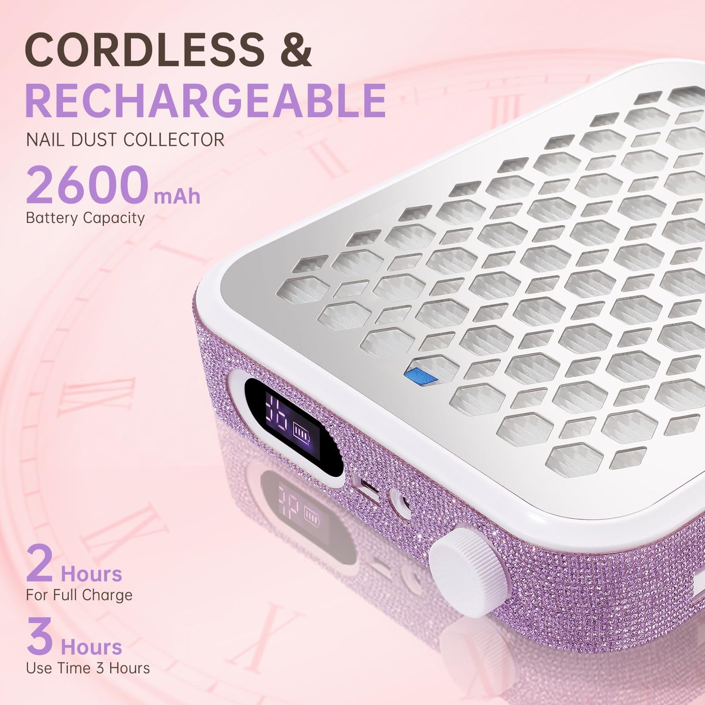 CHRISTINE SHELLY Nail Dust Collector, Rechargeable Dust Collector Nail Tech, Powerful Vacuum Fan Vent Dust Collector Extractor Dust Suction Machine for Acrylic Nails Polishing, Nail Salon&Home,Purple