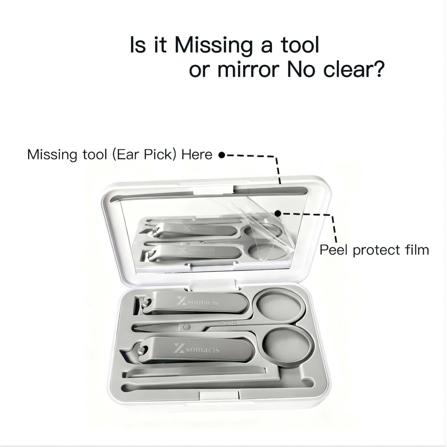 Xsomacis Nail Clipper Set 5 in 1, Manicure Pedicure Kit for Men Women, Stainless Steel Fingernail Toenail Clippers, Professional Nail Grooming Kit with Portable Travel Case & Built-in Mirror