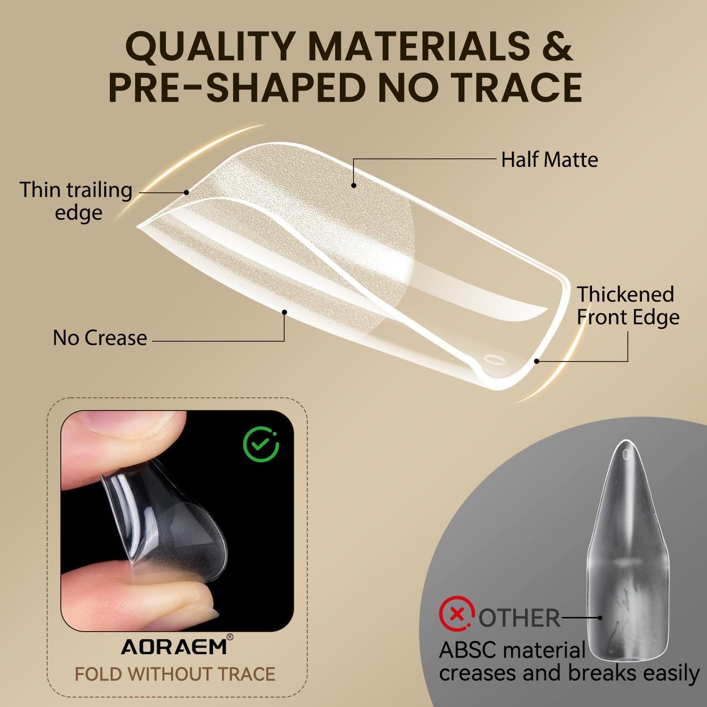 AORAEM Square Nail Tips, Pre-Shaped Clear Acrylic Fake Nails, Full Cover Half Matte Press On Nails for Home DIY Nail Salons, 600PCS Medium Square