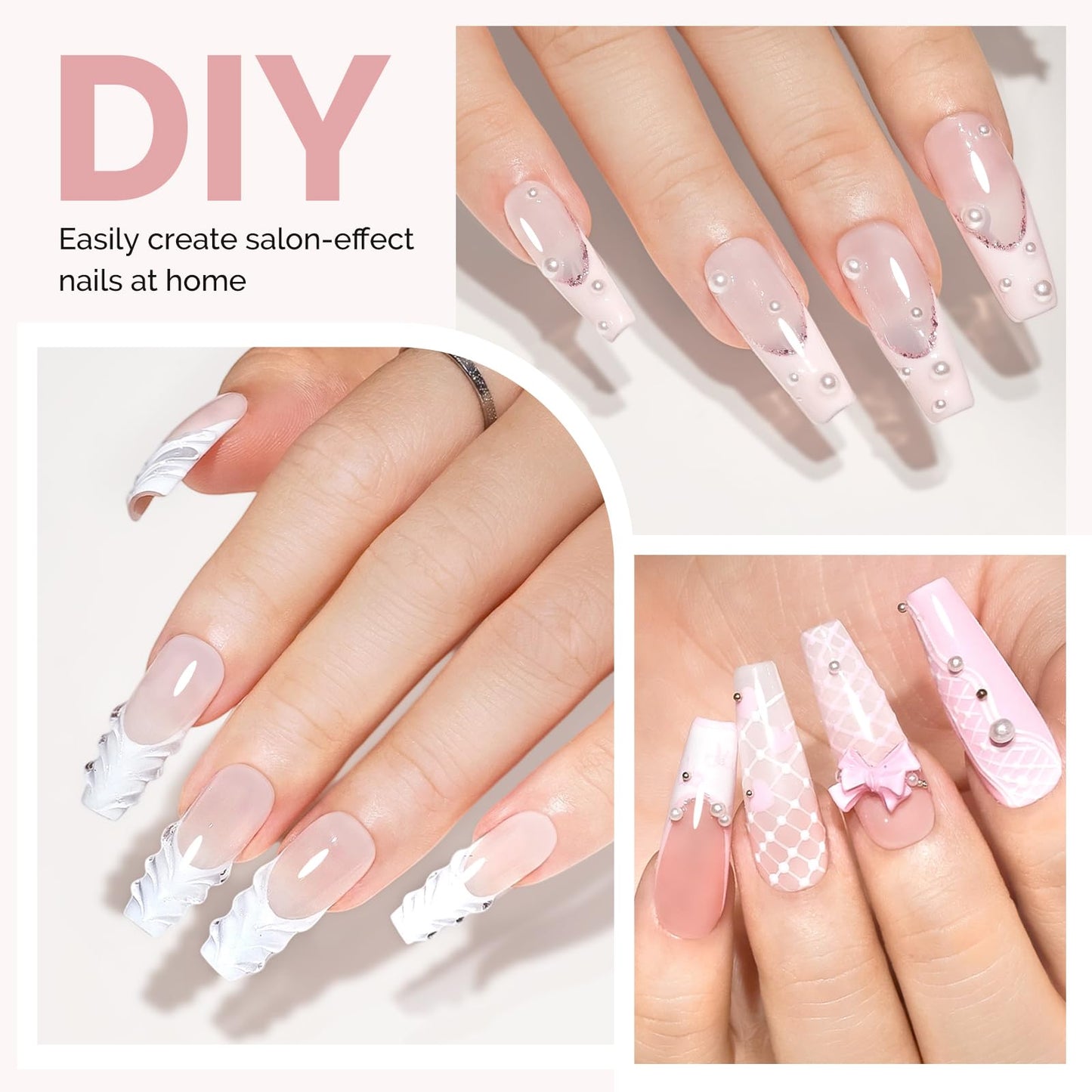 MelodySusie Long Coffin Gel Nail Tips Kit-300Pcs Pre-Building Apex Fake Nail Tips 20g Solid Nail Glue Gel,Half Matte Full Cover Clear Acrylic Nail,15Sizes Thick Strong Long Lasting for Home DIY&Salon