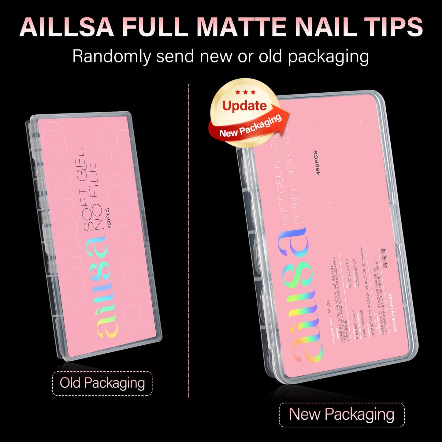 AILLSA Medium Square Nail Tips 450PCS Full Cover Nail Tips Matte Acrylic Upgraded No Need Files Press on Fake Nails Tips for Extension Home DIY Nail Salon 15 Sizes