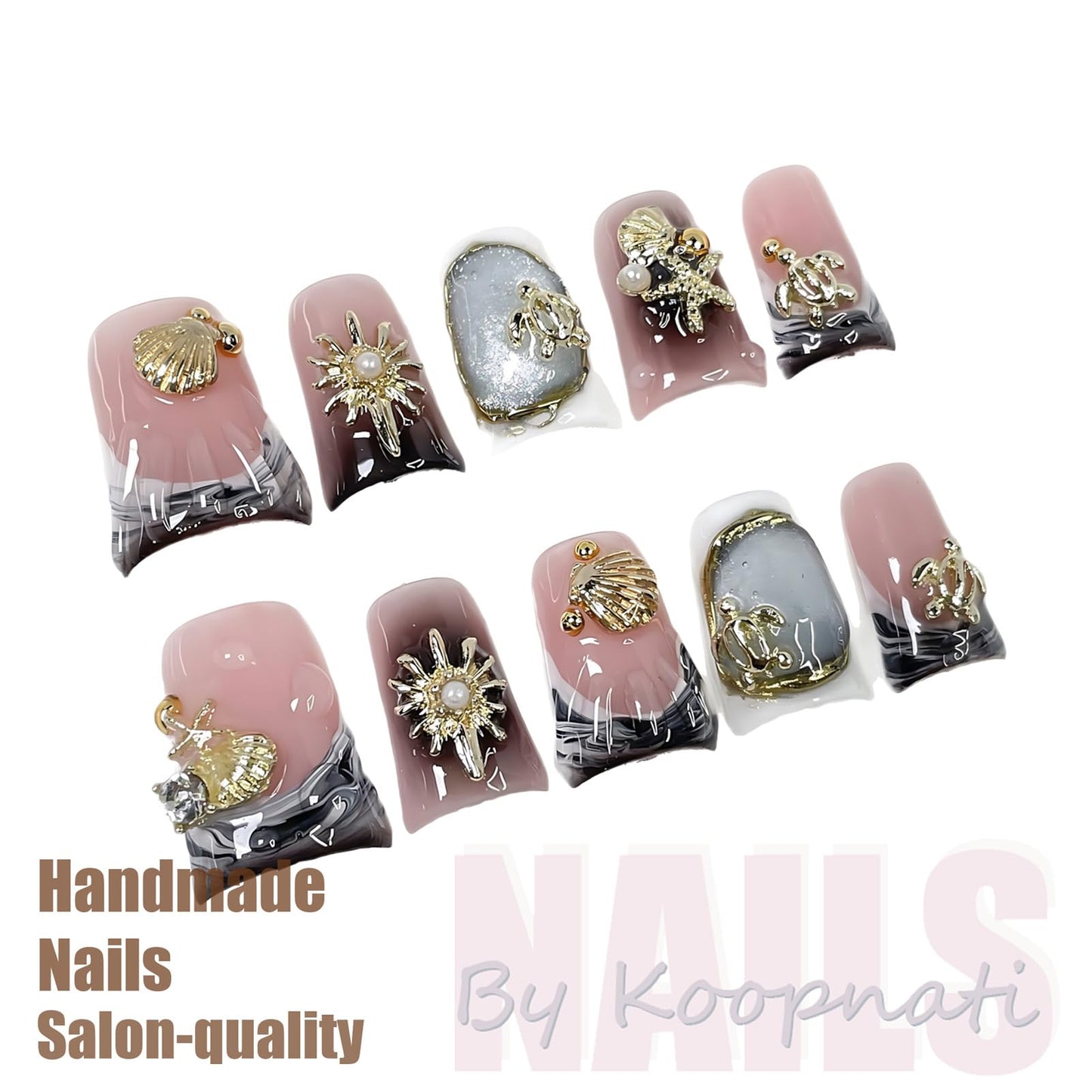 Handmade Press on Nails Short Duck Homemade Press On Nails French Tip with 3D Design Fake Nail Art for Women M