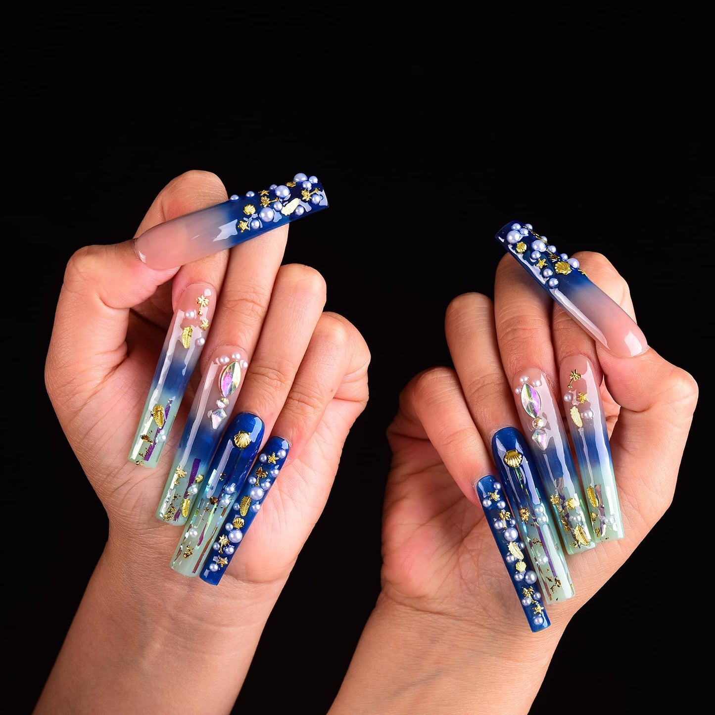 Tmani 10pc/set Extra Long Handmade Press On Nail Hot Girl's Long Ballet Nails Square Nail Full of Diamond Glitter Decoration Fake Nails Suitable For Girls Festival Parties and Birthday Gift (116,S)