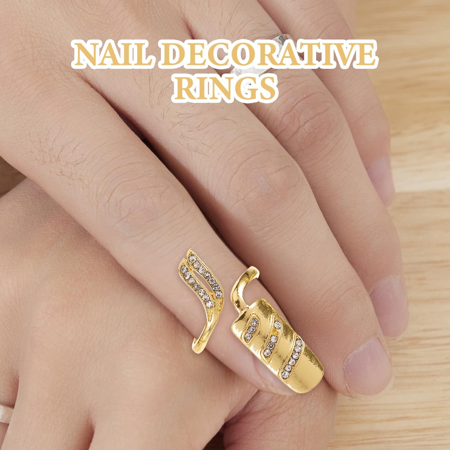 Lurrose Fingernail Rings for Women, Nail Cap Cover Ring Nail Rings Jewelry Fingertip Rhinestone Fingernail Ring Knuckle Nail Ring Decoration, 4pcs (Gold)
