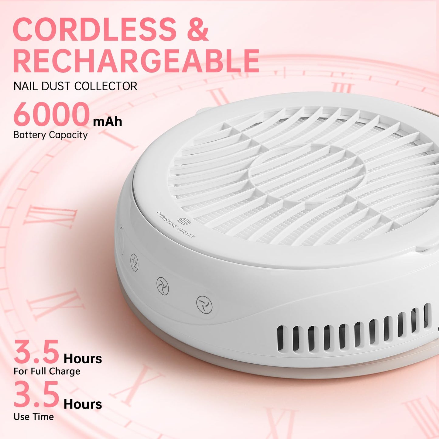 CHRISTINE SHELLY Nail Dust Collector, Rechargeable Dust Collector Nail Tech, Powerful Vacuum Fan Vent Dust Collector Extractor Dust Suction Machine for Acrylic Nails Polishing, Nail Salon&Home