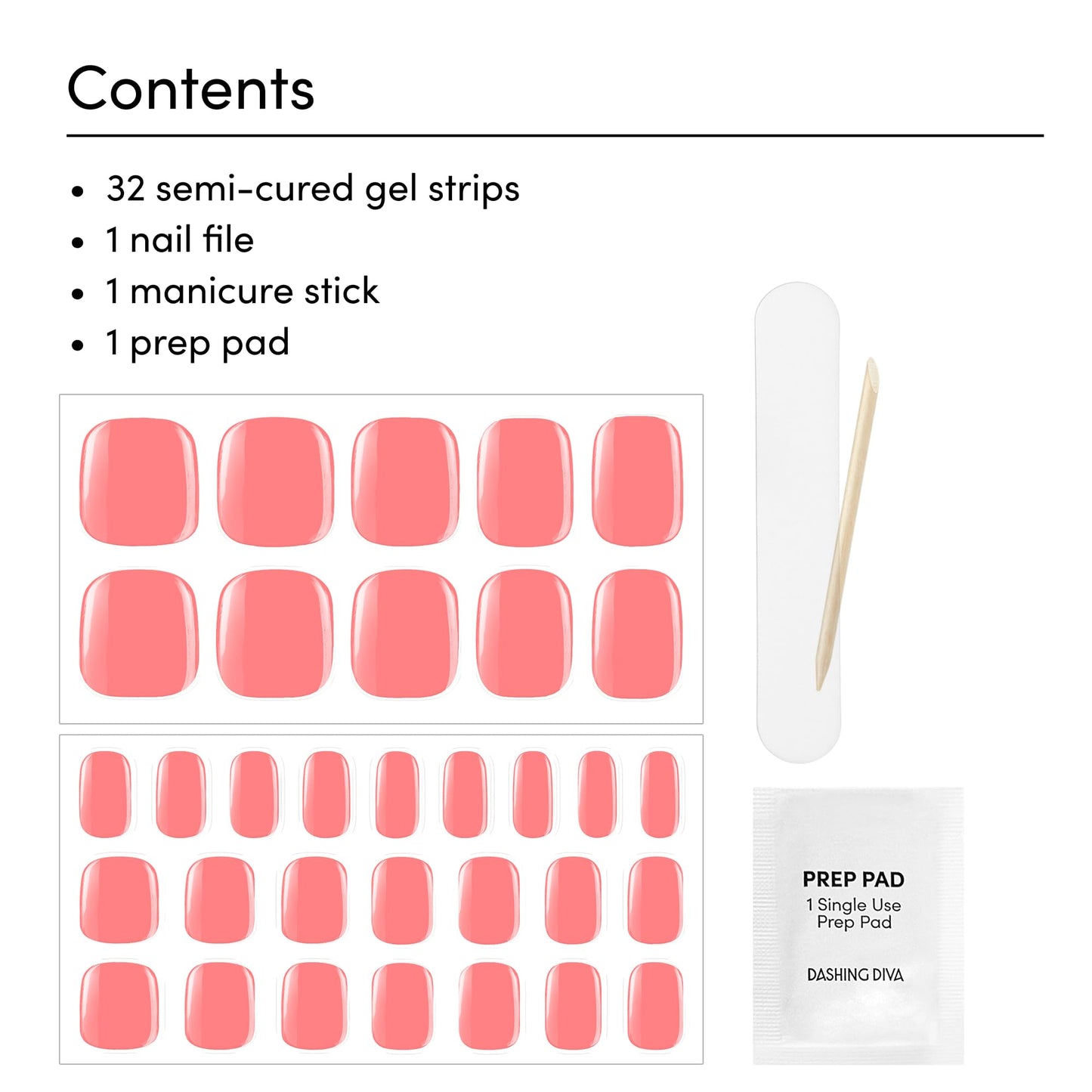 Dashing Diva Glaze Pedicure Nail Strip Set - Grapefruit Gone Wild - Long Lasting, Chip Resistant, Semi-Cured Gel Nail Strips - Summer Gel Set - 4-Piece Pedicure Kit with 32 Strips