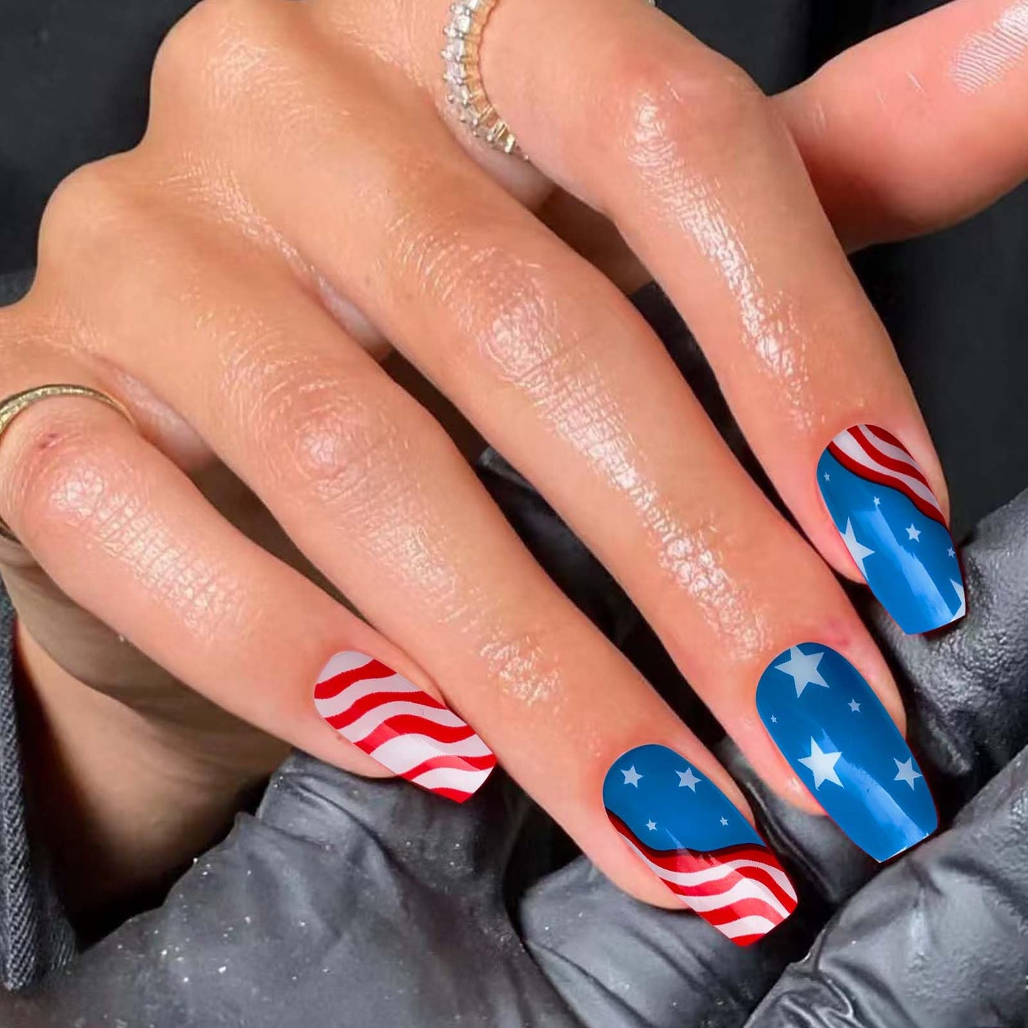 YIZHUO Patriotic Semi-Cured Gel Nail Strips Kit - 4th of July Nail Art Designs with 20 Salon-Quality Stickers, Easy DIY Manicure at Home, UV/LED Lamp Required, Red White and Blue