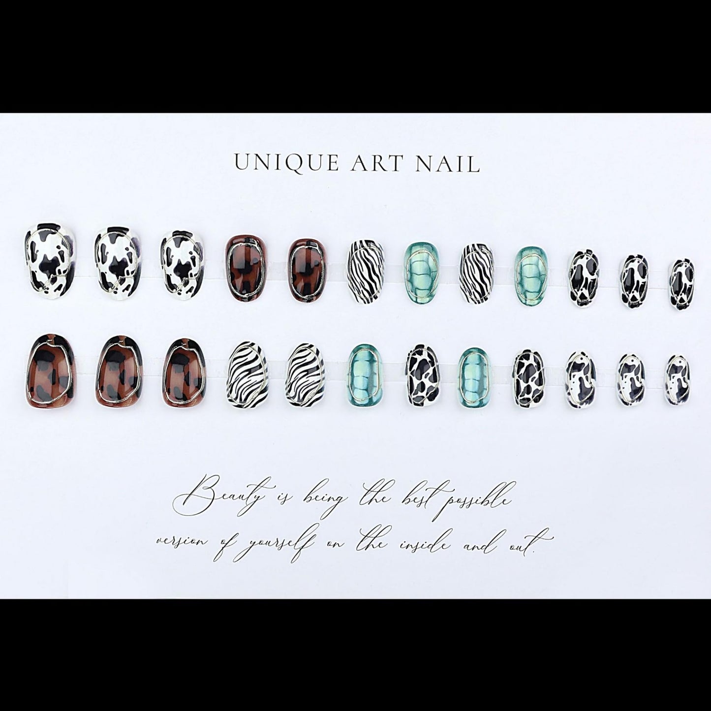 Octoswave Press on Nails with Animal Print Design - Short Oval Acrylic Fake Nails for Women, Girls - 24Pcs