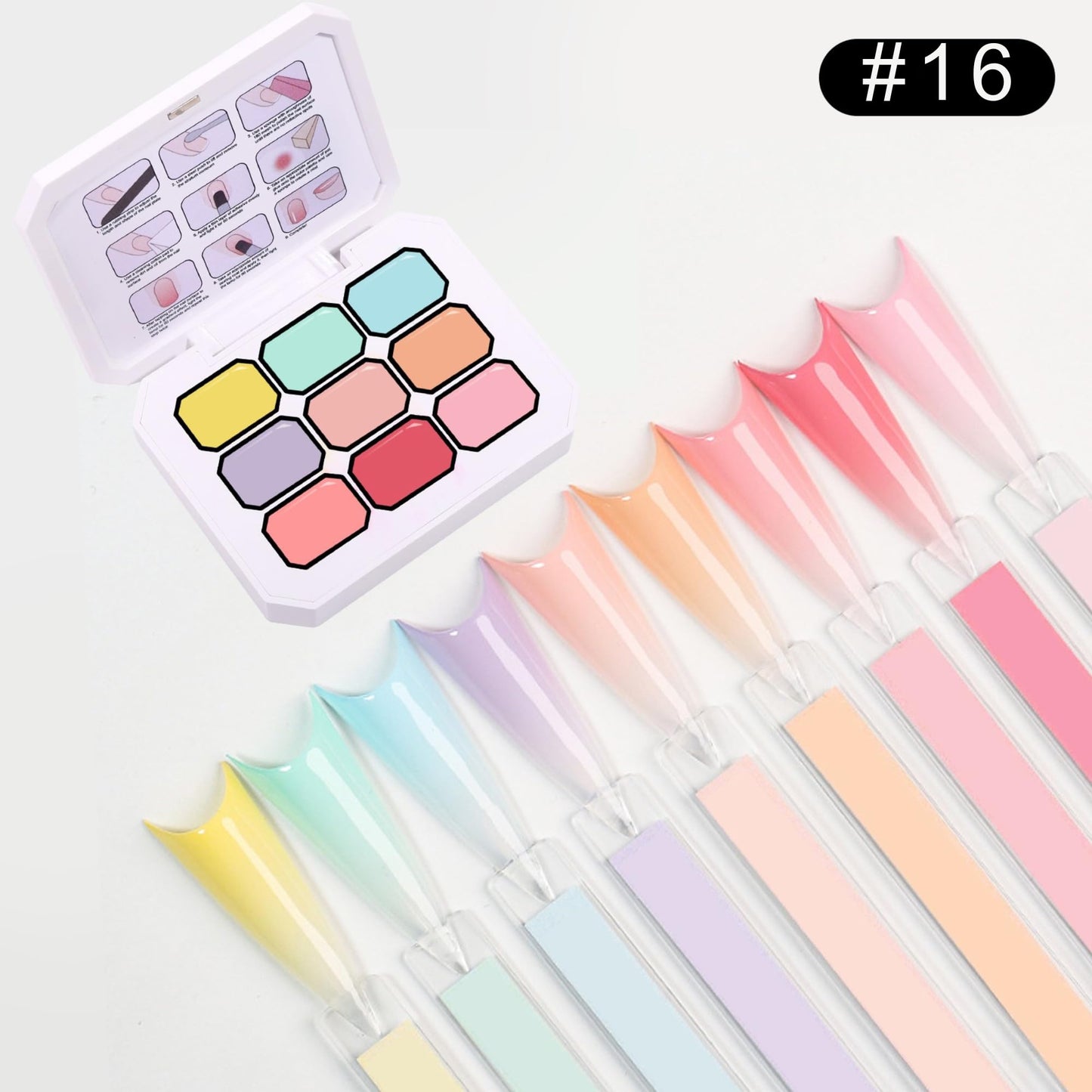 Gradient Ombre Nail Polish Kit, 9 Colors, 100 Sponges, French Manicure Tool Set with Stickers (Cotton Cloud Ombre Set #16)