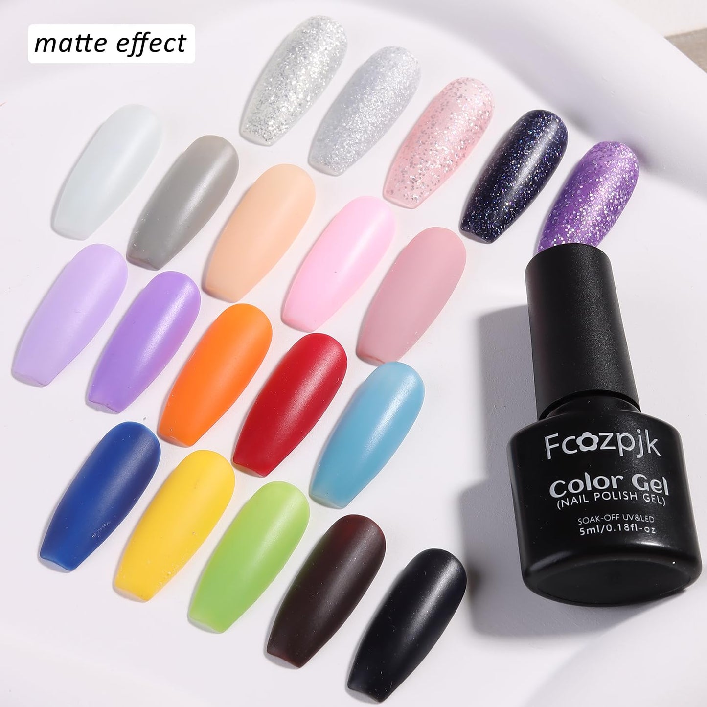 Fcozpjk Gel Nail Polish Set With UV Light, 20 Pcs Nude Pink Blue Black White Gel Nail Polish Kit With Base Gels Top Coat and Nails Art Stickers Soak Off Sparkle Glitter Polishes Home Manicure