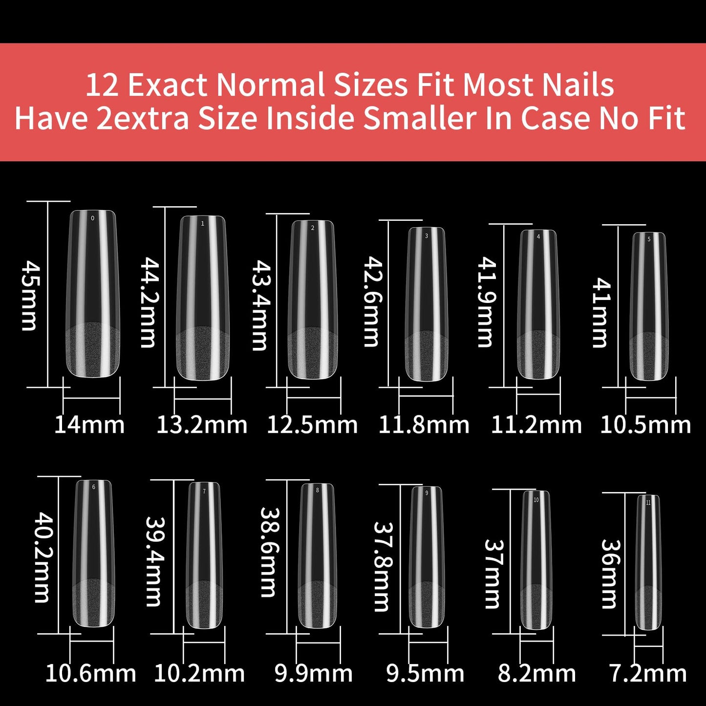 KOXXIAMOQ 240 Pcs Square Extra Long Clear Nail Tips for Acrylic Nails, No C Curve Tapered Square Full Cover Press on Nail Tips Traceless for Extension Tips DIY (Clear)