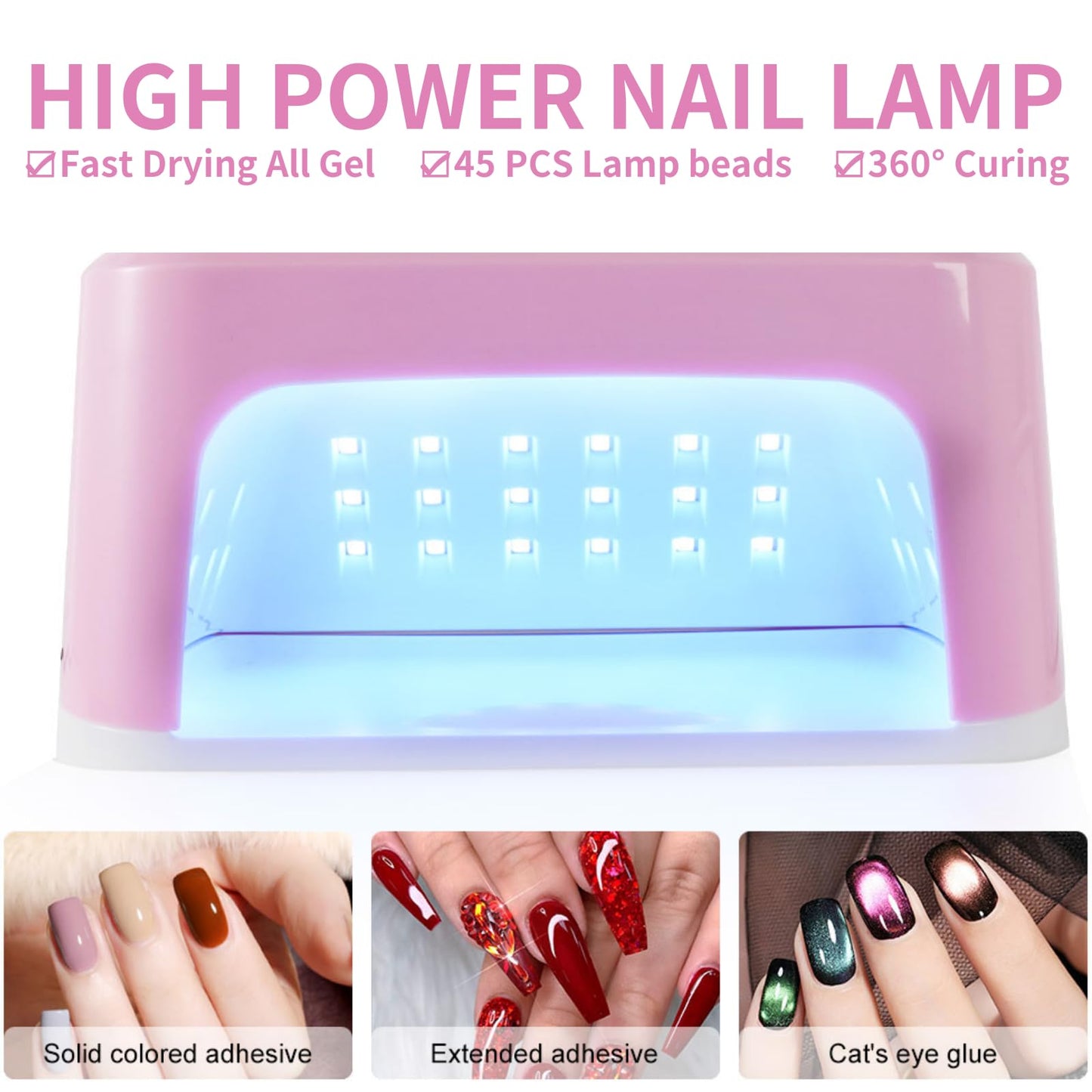 LIMEGIRL UV LED Nail Lamp Kit for Gel Polish Professional Fast Curing Pink Dryer Light Set with Protection Gloves Nail Art Cure Machine for Manicure Pedicure at Home and Salon