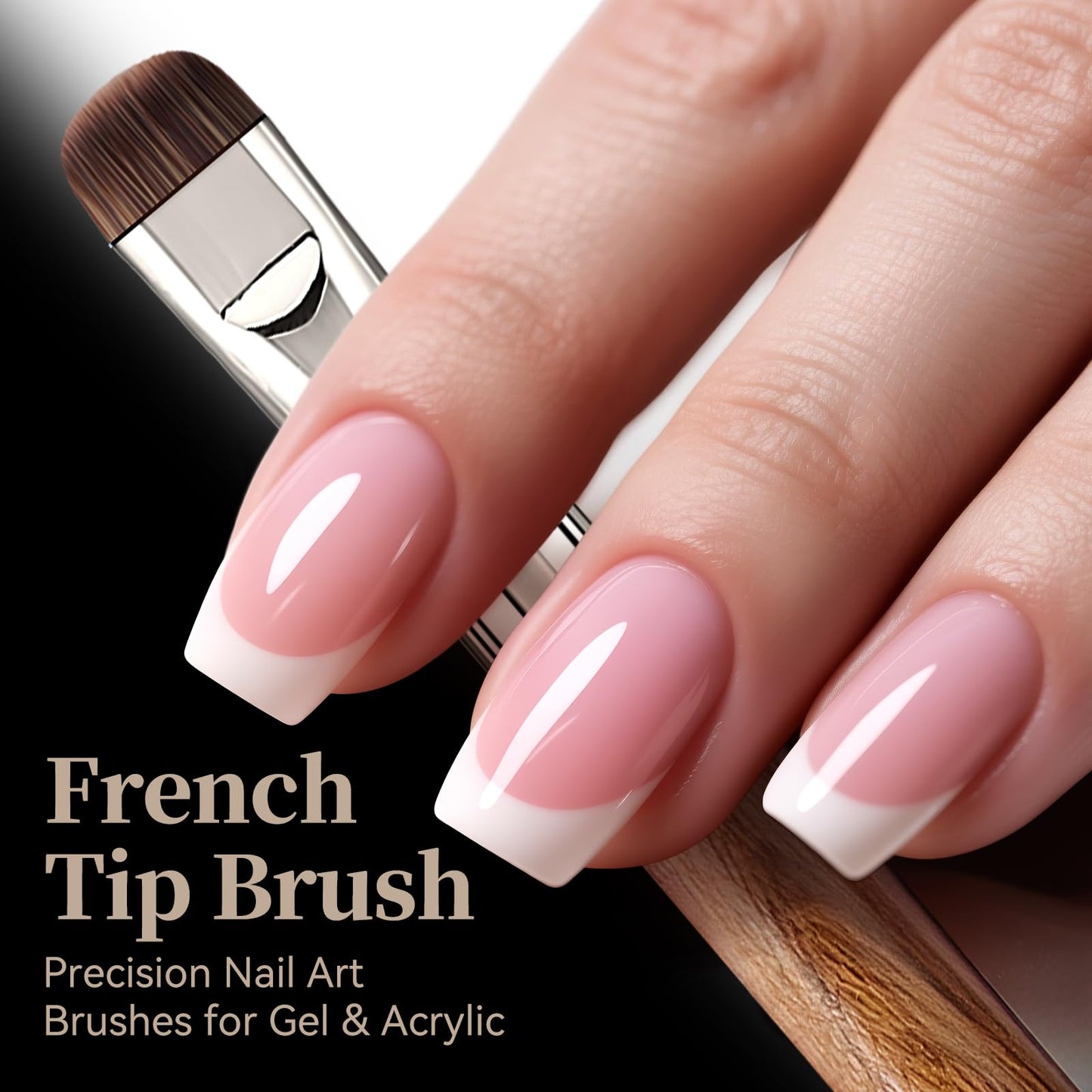 GSWOI Acrylic Nail Brush & French Tip Brush-Salon French Manicure Tool with Firm Flat Head,Streak-Free One Stroke Design,Nail Art Cleaning Brush