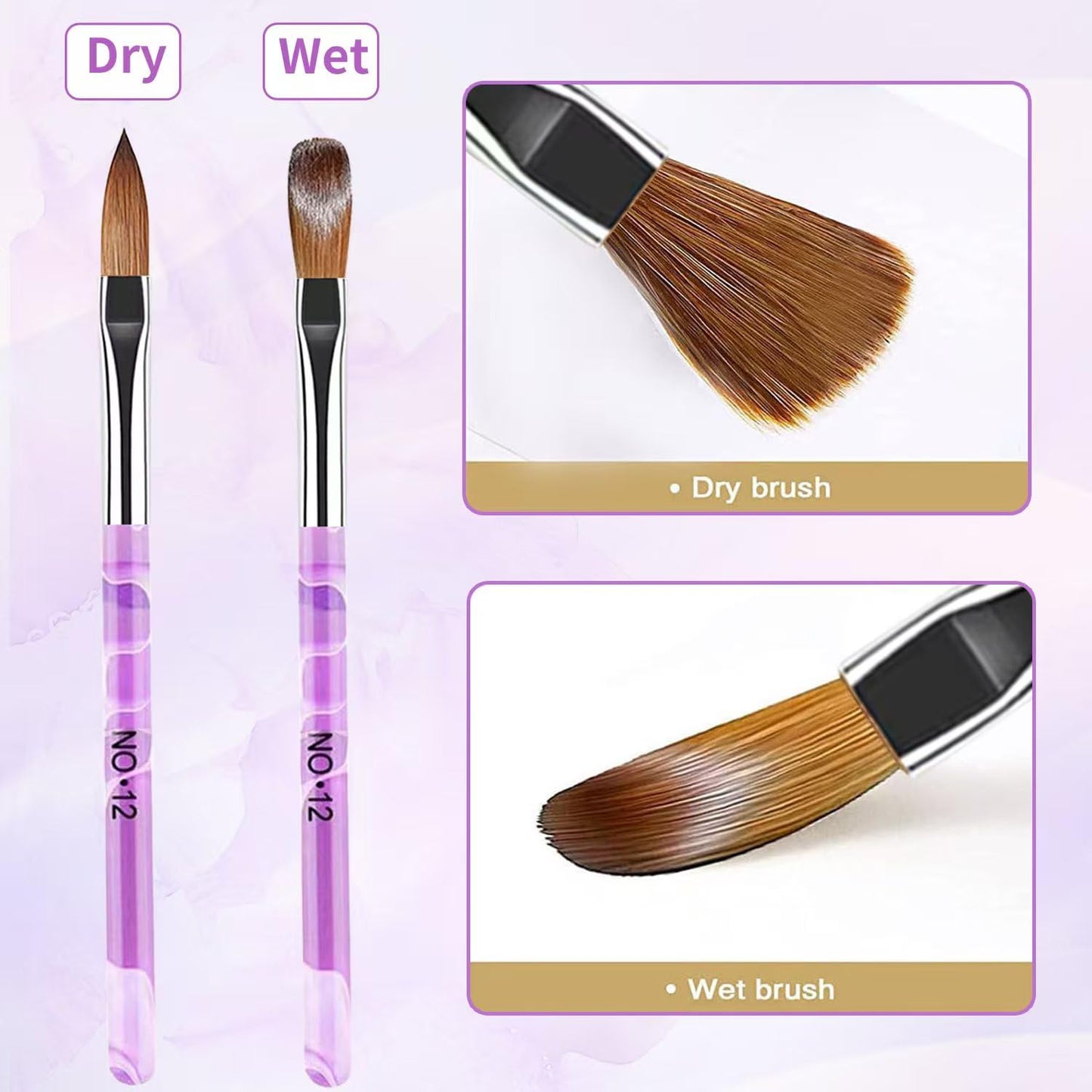 19Pcs Purple Nail Art Brush Set, Nail Brushes Kit with Acrylic Nail Brush, Gel Polish Brushes, Dotting Tools, Nail Dust Brush, Manicure Tool for Acrylic Powder Application, Sculpting & Cleaning