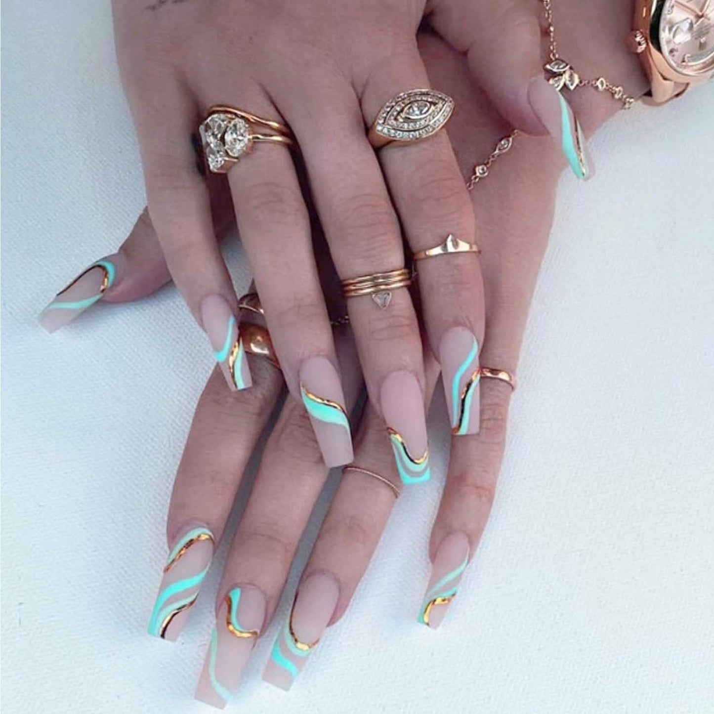 DANMANR Short Fake Nails Press on French Nails Tips Full Cover Acrylic Square False Nails Art for Women and Girls24PCS