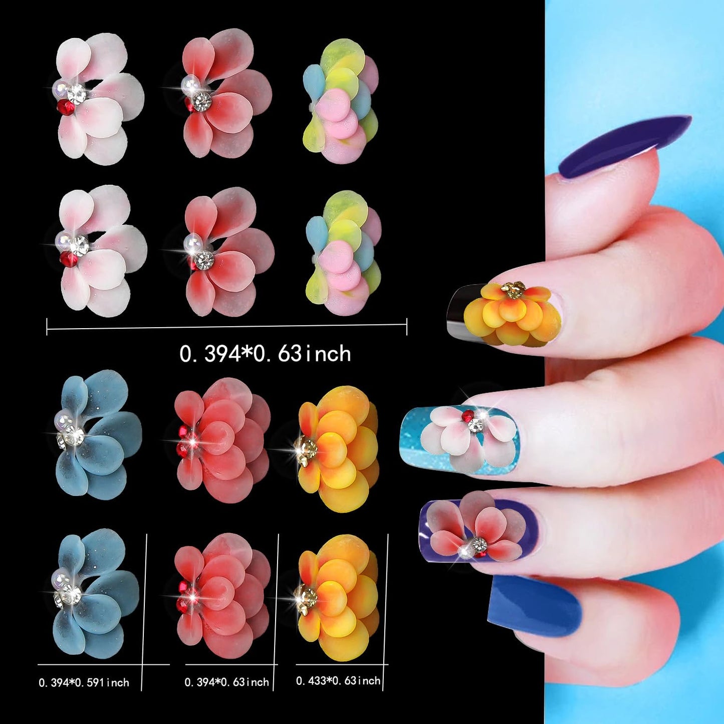 DANNEASY 12pcs 3D Flower for Nails Simulation Flowers Nail Charms Acrylic Nail Art Flowers with Pearls Rhinestones Charms for Nails Decor Resin Nail Decoration Craft Accessories