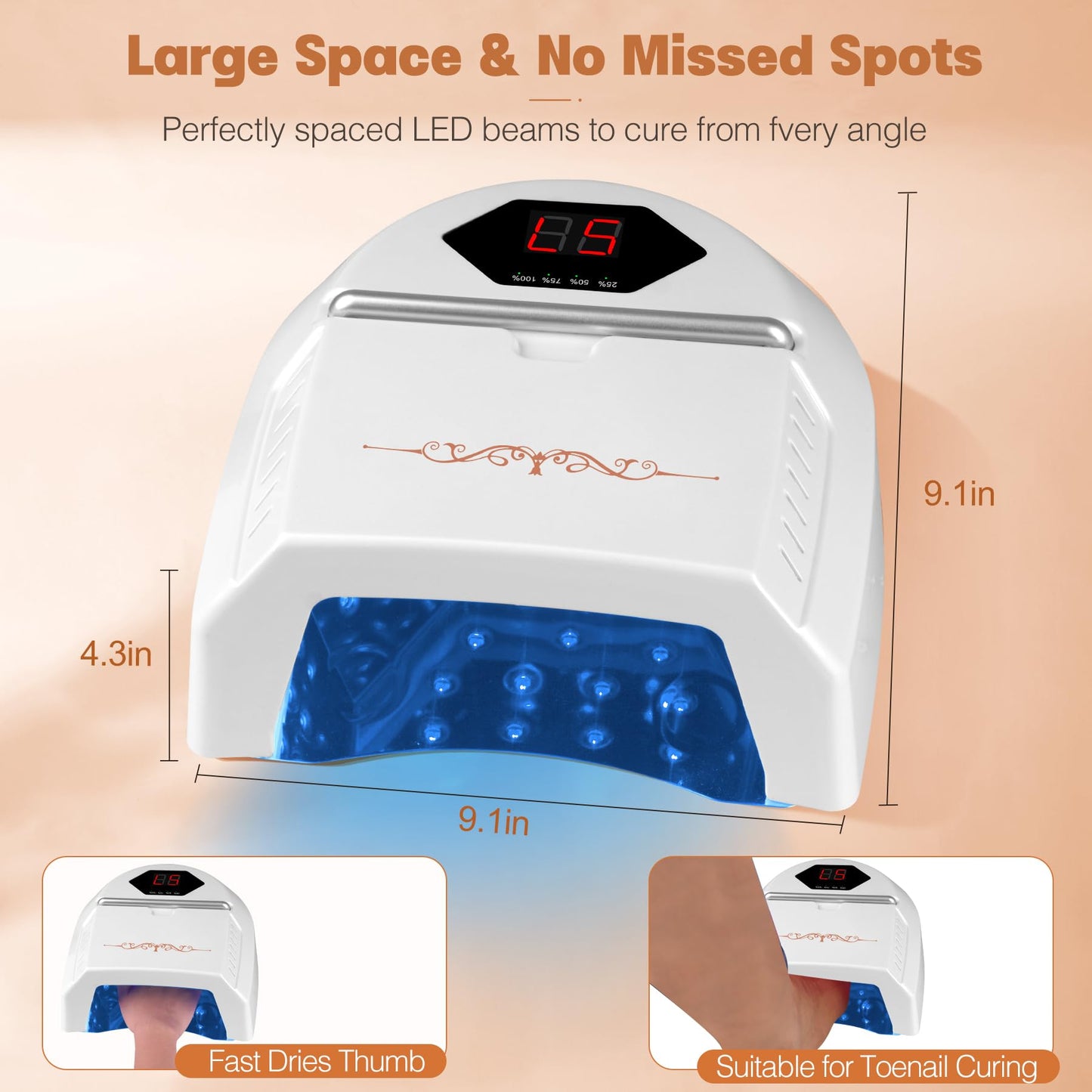 UV LED Nail Lamp Rechargebale, 72W Cordless Gel Nail Lamp with Fan Professional Nail Lamps for Gel Nails Nail Dryer with 45 Beads, Perfect for Salon Manicure, Pedicure, Home DIY Use (Pure White)