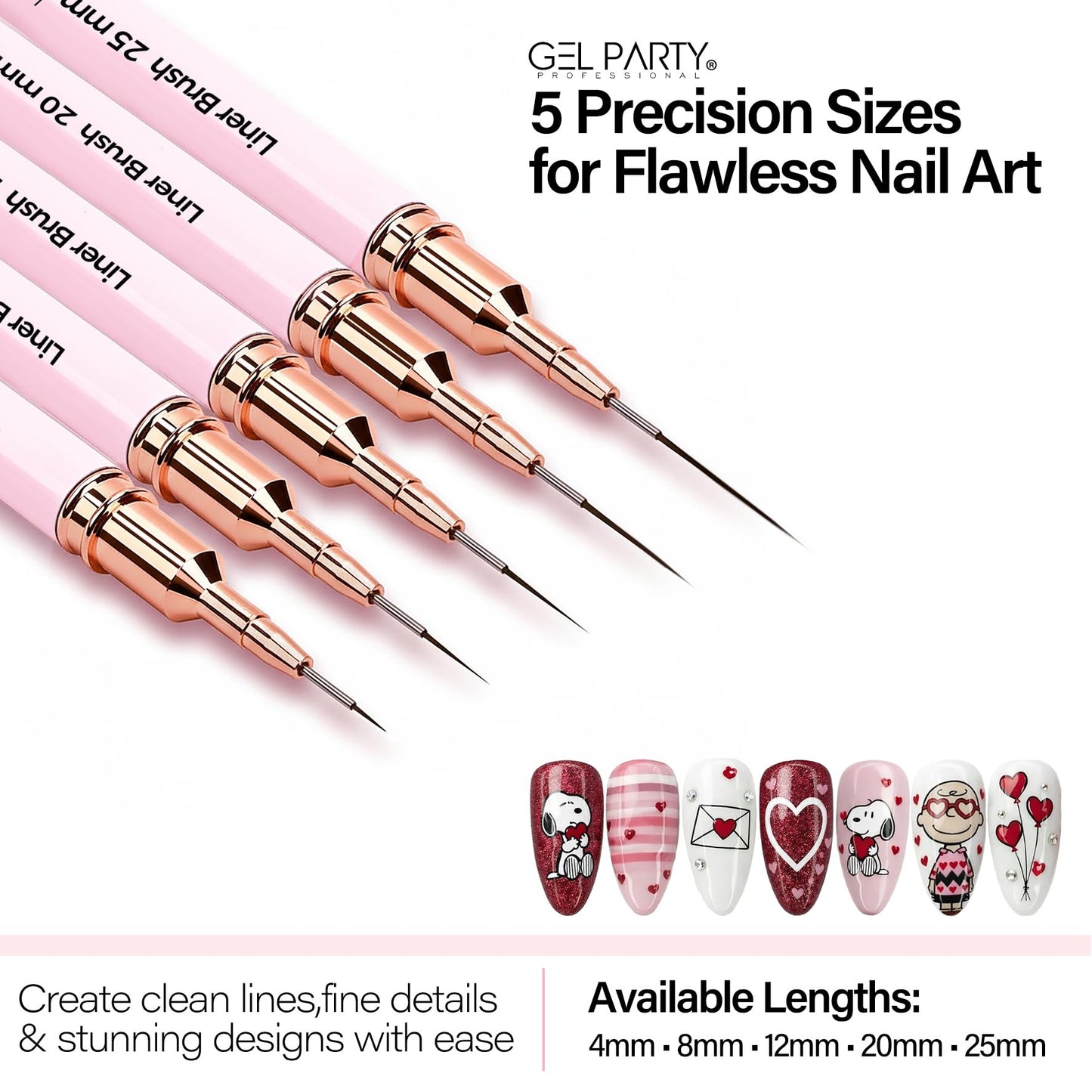 GELPARTY 7Pcs Light Pink Nail Art Brush Set - Professional Ultra-Fine Liner & Detail Brushes for Gel Polish & Acrylic Nails - Includes Turquoise Agate Palette & Holder - Manicure Tool Kit