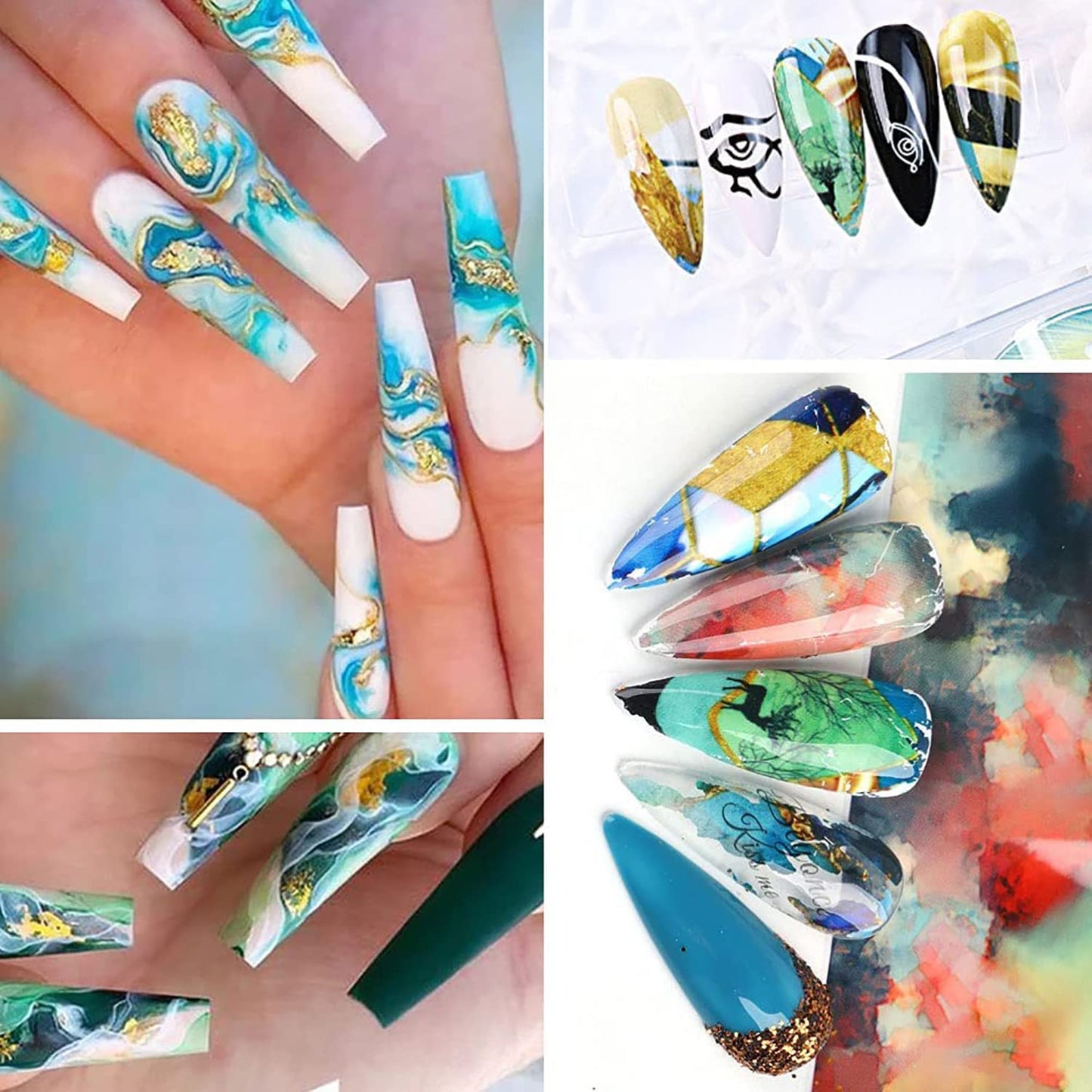 Nail Foil Transfer, DANNEASY 20 Roll Iridescent Marble Nail Foils Starry Sky Nail Stickers Holographic Nail Art Foil Transfer Rainbow Nail Design Stickers Nail Decals for Women Kids