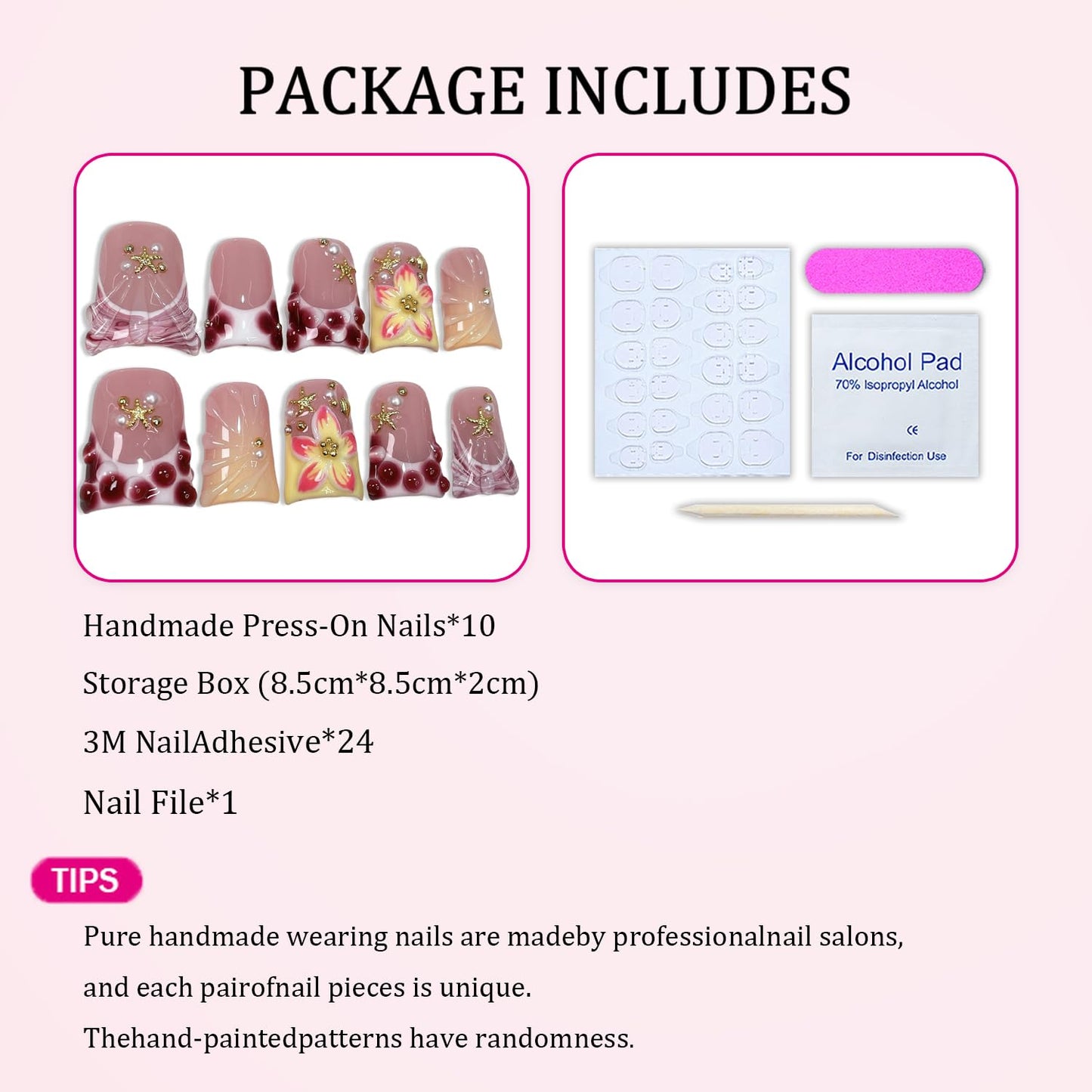 Handmade Flower Press on Nails Short Duck Fake Nails Polka Dot French Tip False Nail with 3D Seashell & Pearl Design Flower Press ons Nail Muti-Layer Gel Acrylic Stick on Nails for Women (S)