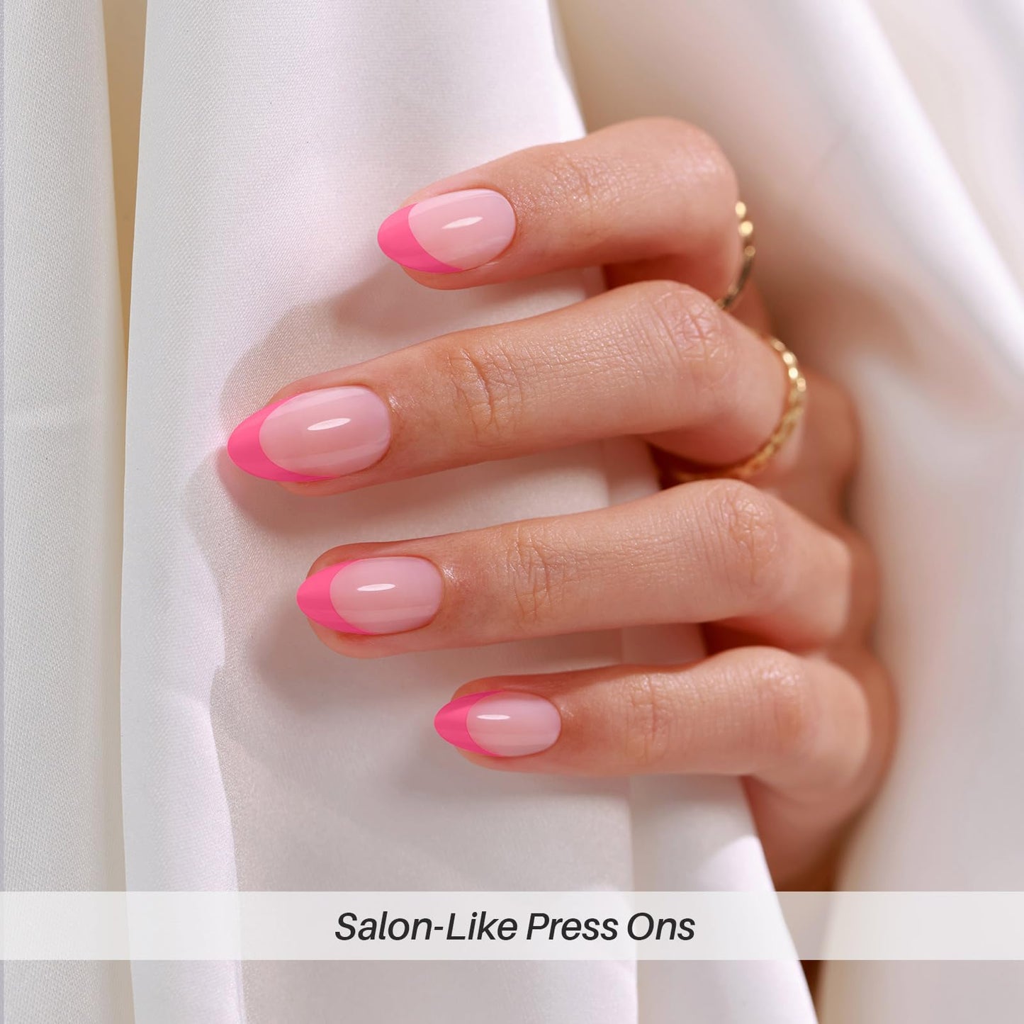 Pink French Tip Press on Nails Almond - SHANGMENG Soft Gel Valentines Press on Nails Short for Women Gift, Naturally Fit Glue on Nails in 16 Sizes - 32 Reusable Fake Nails Kit with Glue, Dolce Pink