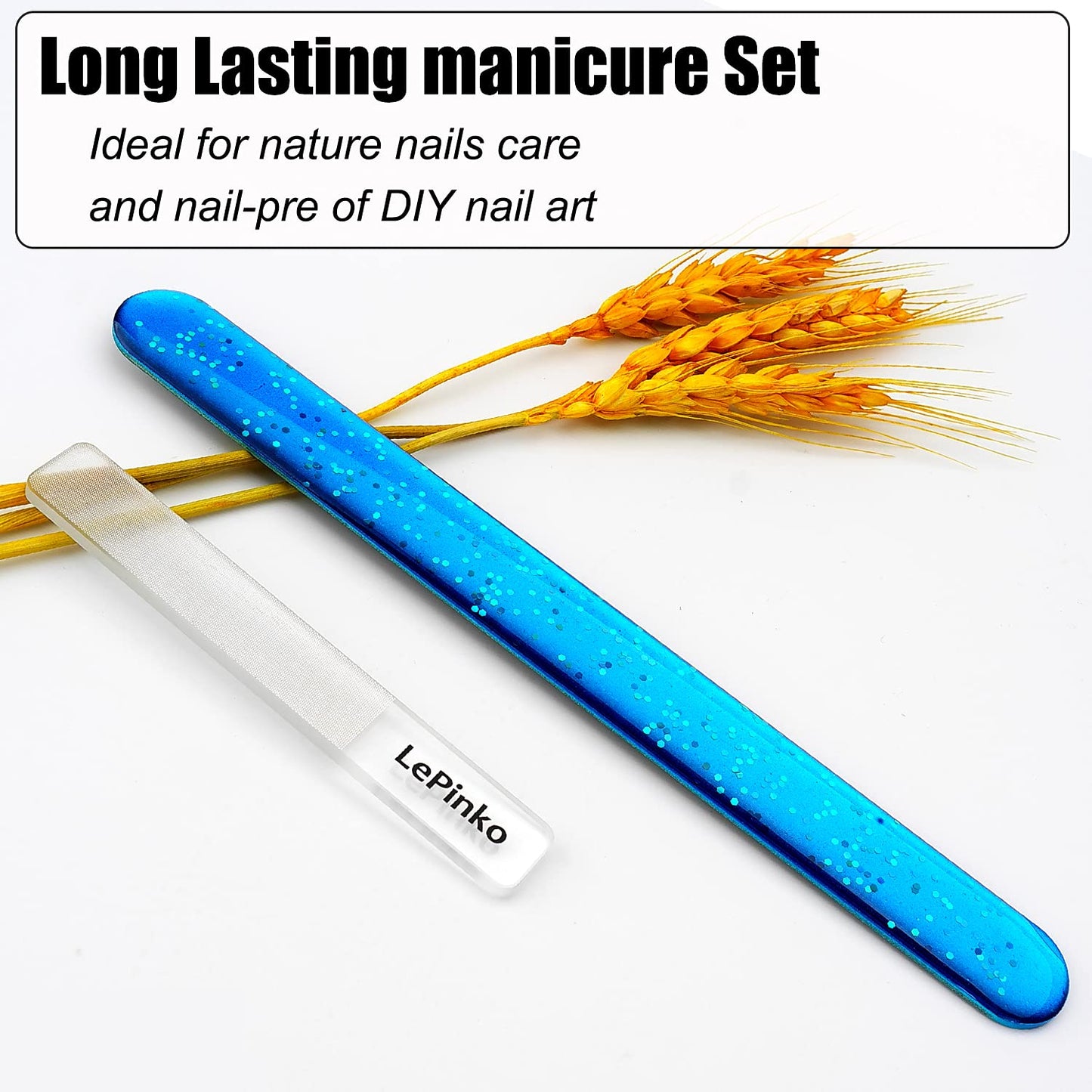 Diamond Nail File with Crystal Nail Shiner Set, Stainless Steel Nail File with Nano Glass Buffer, Metal Sapphire File with Nail Polisher, Professional Manicure Pedicure Kit for Salon Home and Travel
