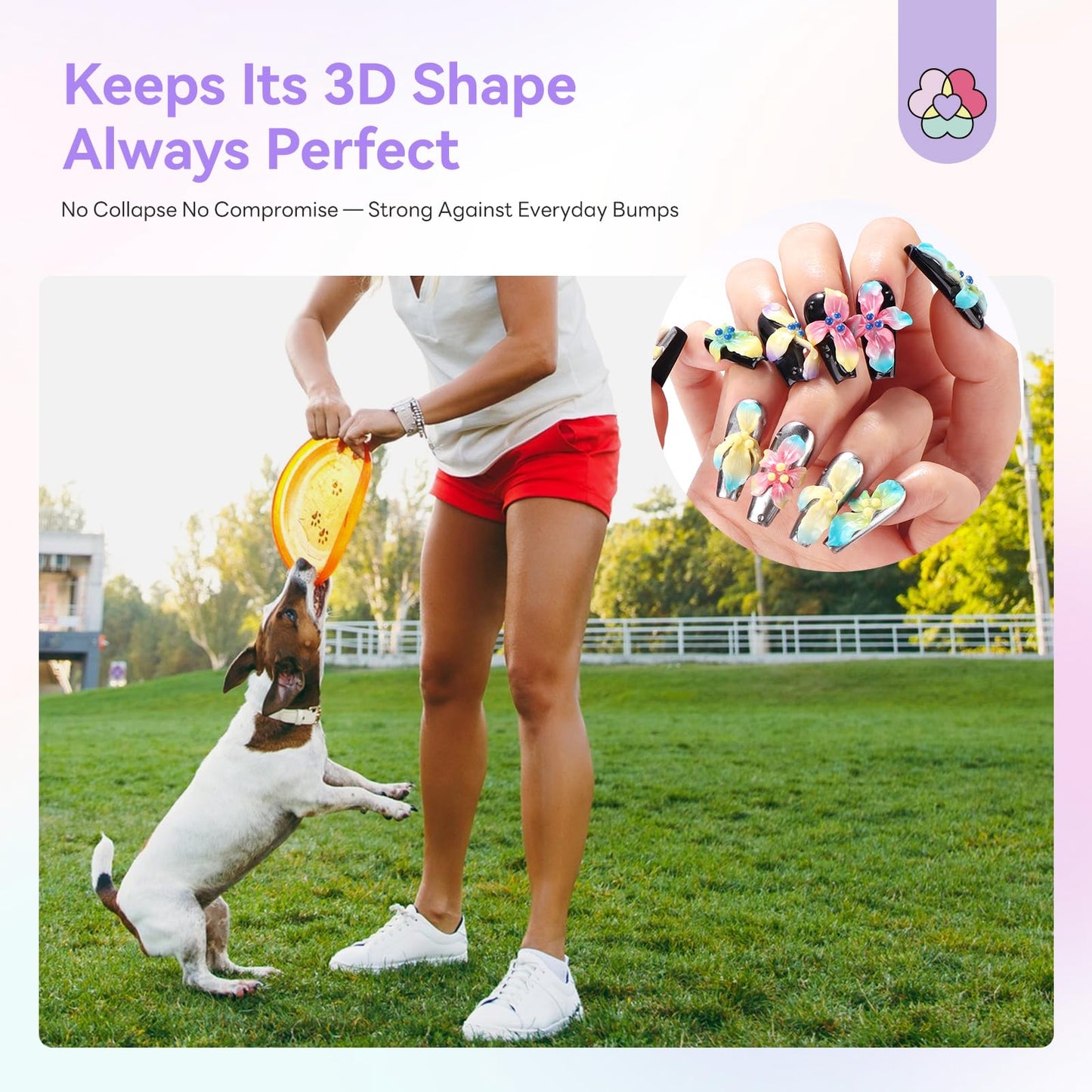 SAVILAND Handmade 3D Press on Nails Kit: Instant Transformation Press on Nails Long Lasting with Nail Glue Nail Adhesive Tabs 10Pcs Flower Fairyland Nail Tips No U V Need (Size M/S)