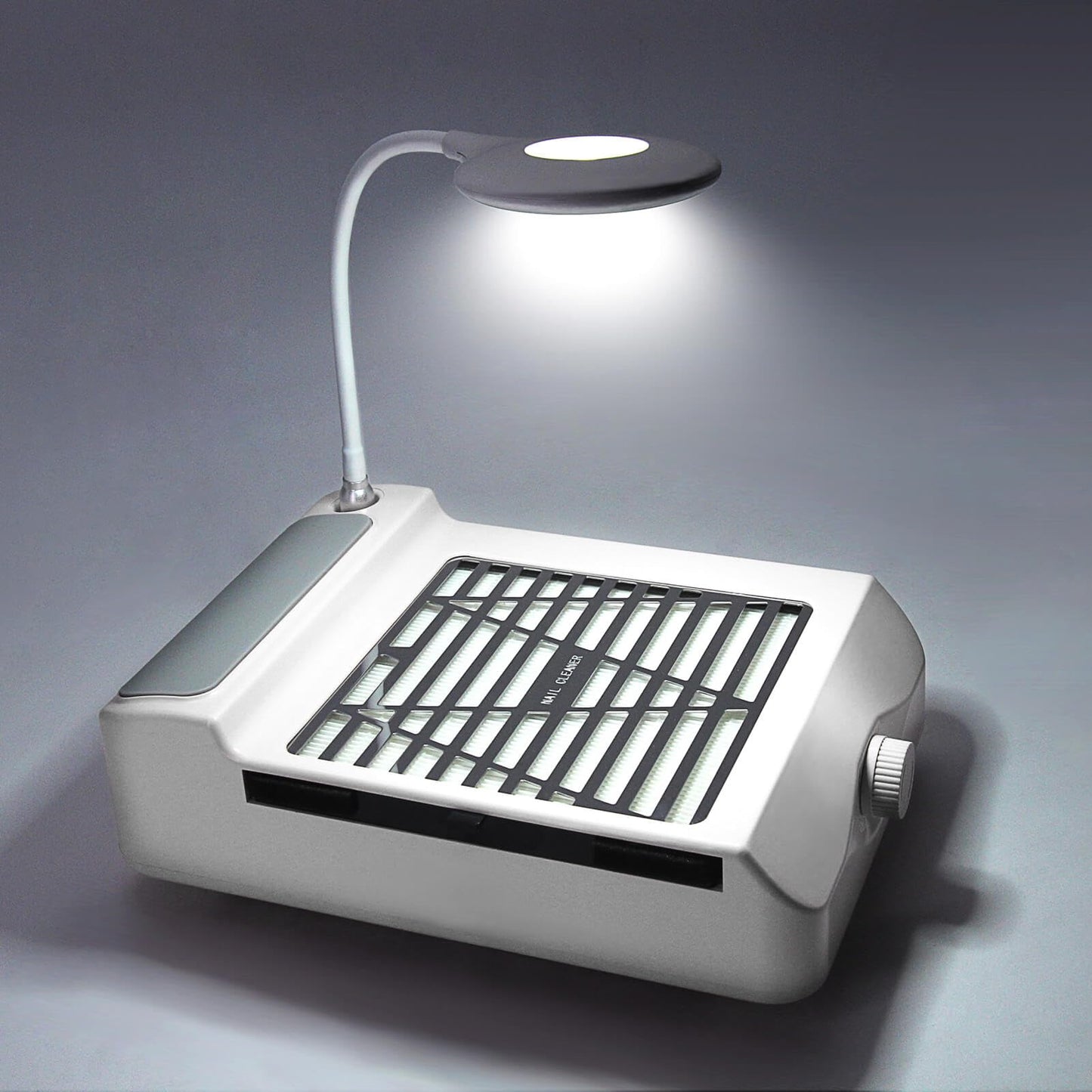 Nail Dust Collector Low Noise, AONOLOVO Powerful Nail Vacuum Dust Collector Suction Fan with Lamp for Nail Tech Acrylic Nails Gel Dip Powder Removal, with Nail Dust Brush, 03-White