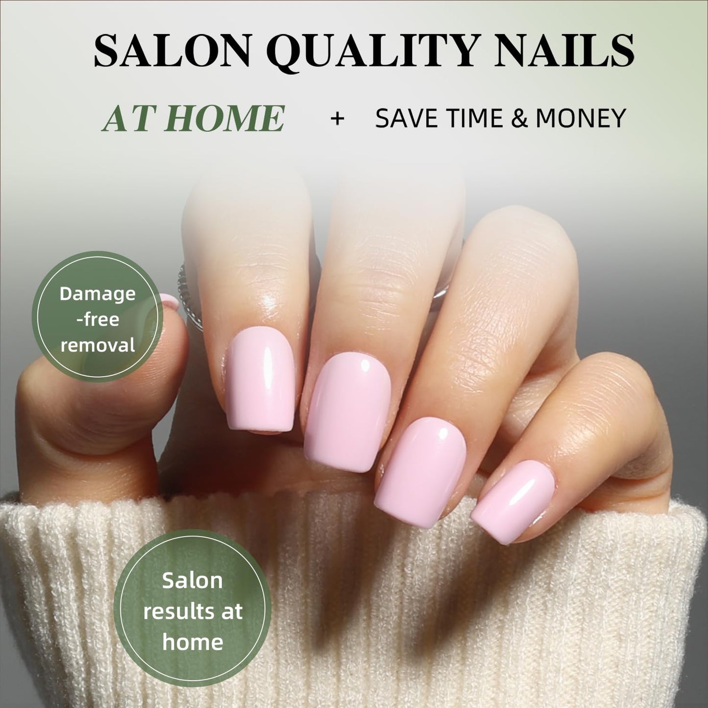 Pink Press On Nails Square - Pink Short Square Fake Nails, Press On Nails Reusable Stick On Nails in 15 Sizes, 30pcs False Nail Kit for Women & Girls (GirlyPink)