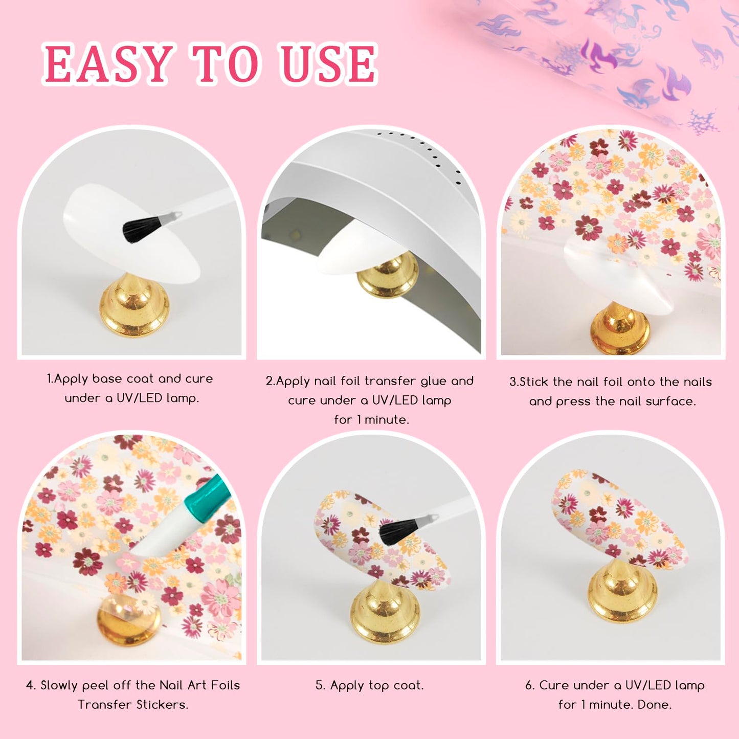 XEAOHESY 10 Rolls Flower Nail Foil Transfer Stickers Flowers Nail Art Decals Floral Nail Foils Transfer Sticker