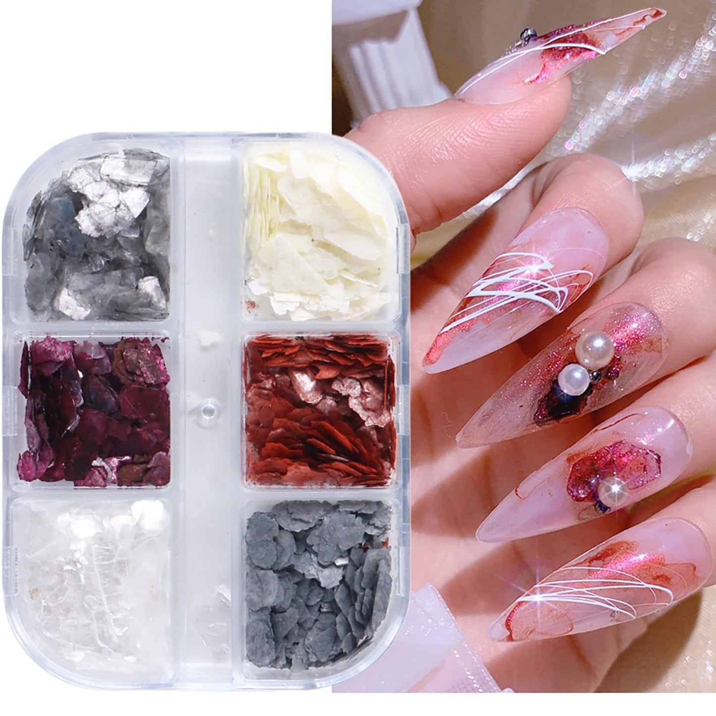 Mica Marble Nail Art Flakes, Autumn Winter Holographic Japanese Style 3D Nail Glitter Sequins Design Marble Nail Slices Acrylic Nails Supplies for Women Manicure Charms Decorations Resin Nail Art Tips