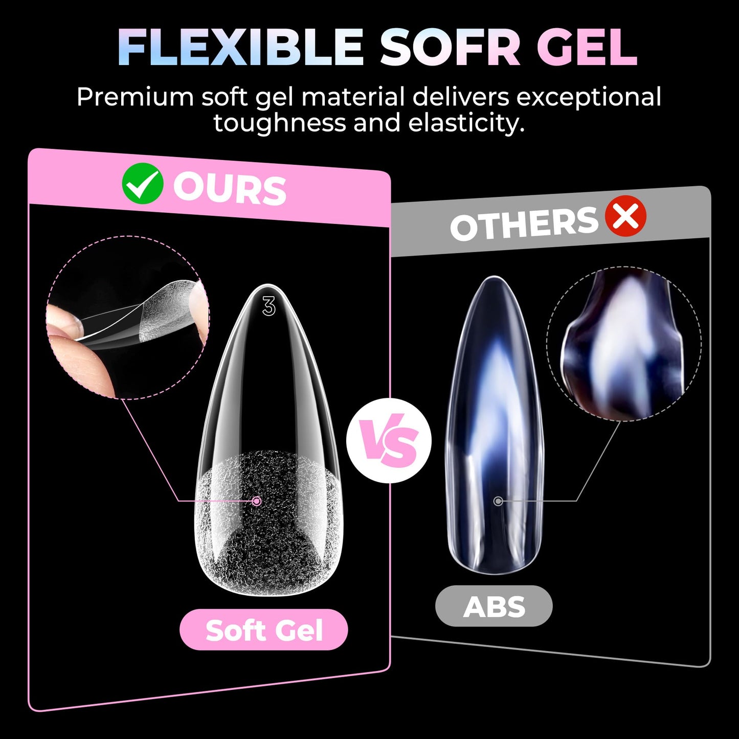 UNA GELLA Stiletto Gel Nail Tips Medium 15 Sizes 300PCS Pre-Etched Clear Acrylic Nail Tips Easy DIY Salon Stiletto Almond Press On Nails Snug Fit Full False Fake Tips Extensions Long-Lasting Hold