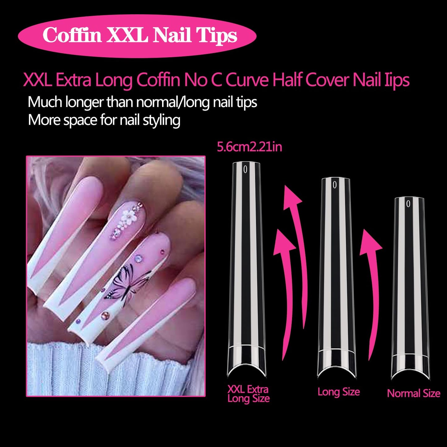 Extra Long Coffin Nail Tips No C Curve 240PCS XXXL Nails Clear Acrylic Nails Tips, Half Cover Long Coffin Press On Nails, Flat Acrylic Nail Tips False Nails For Nail Salon Home DIY,12 Sizes
