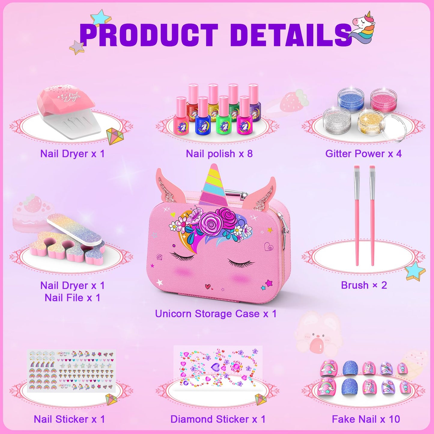 Kids Nail Polish Set for Girls, Non-Toxic Quick Dry Nail Art Salon Kit with Nail Dryer and Peelable Nail Polish,Ideal Gift Toys for Girls Age 6-12