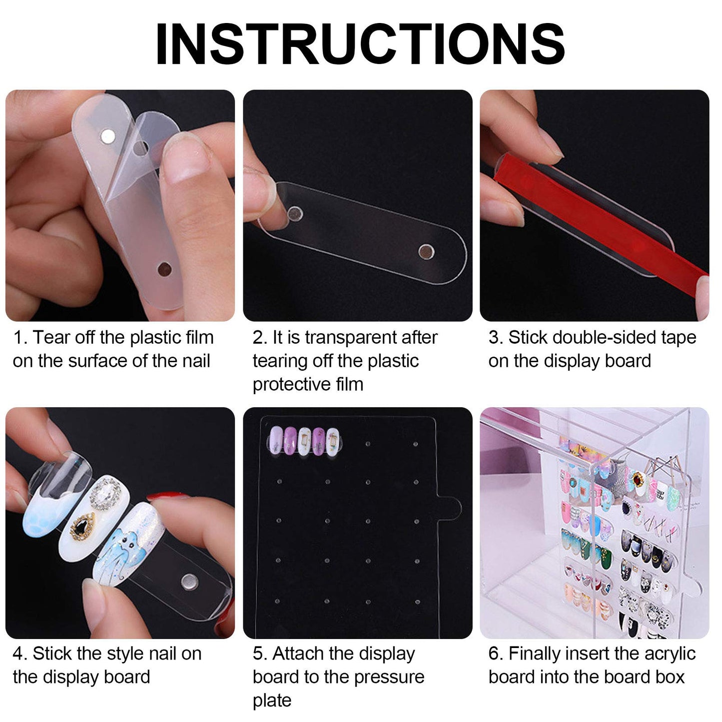 Nail Plate Display Stand, Anti-skid Easy To Disassemble Acrylic Panel Design Manicure Display Stand for Countertops for Cabinet for Decoration and