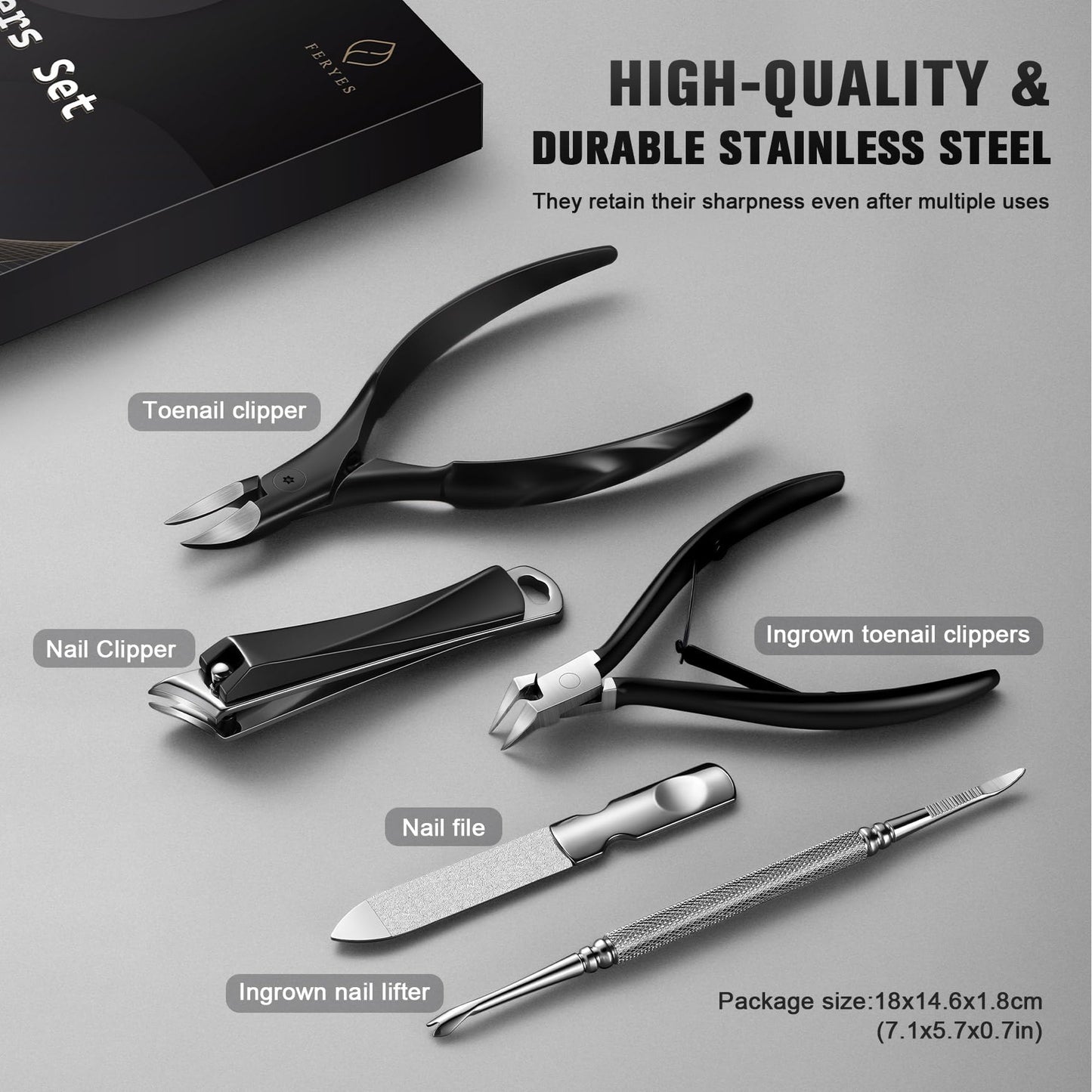 FERYES Ultimate Toenail Clippers for Seniors Thick Toenails, Premium Stainless Steel Nail Clippers for Nails 5Pcs– Ideal for Men, Women